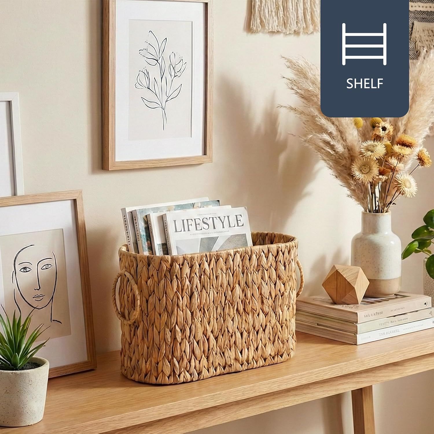 Toilet Paper Storage Basket, Water Hyacinth Toilet Paper Holder for Up to 6 Mega Rolls, Wicker Basket for Bathroom Accessories Organizer, Boho Hand Woven — image 2
