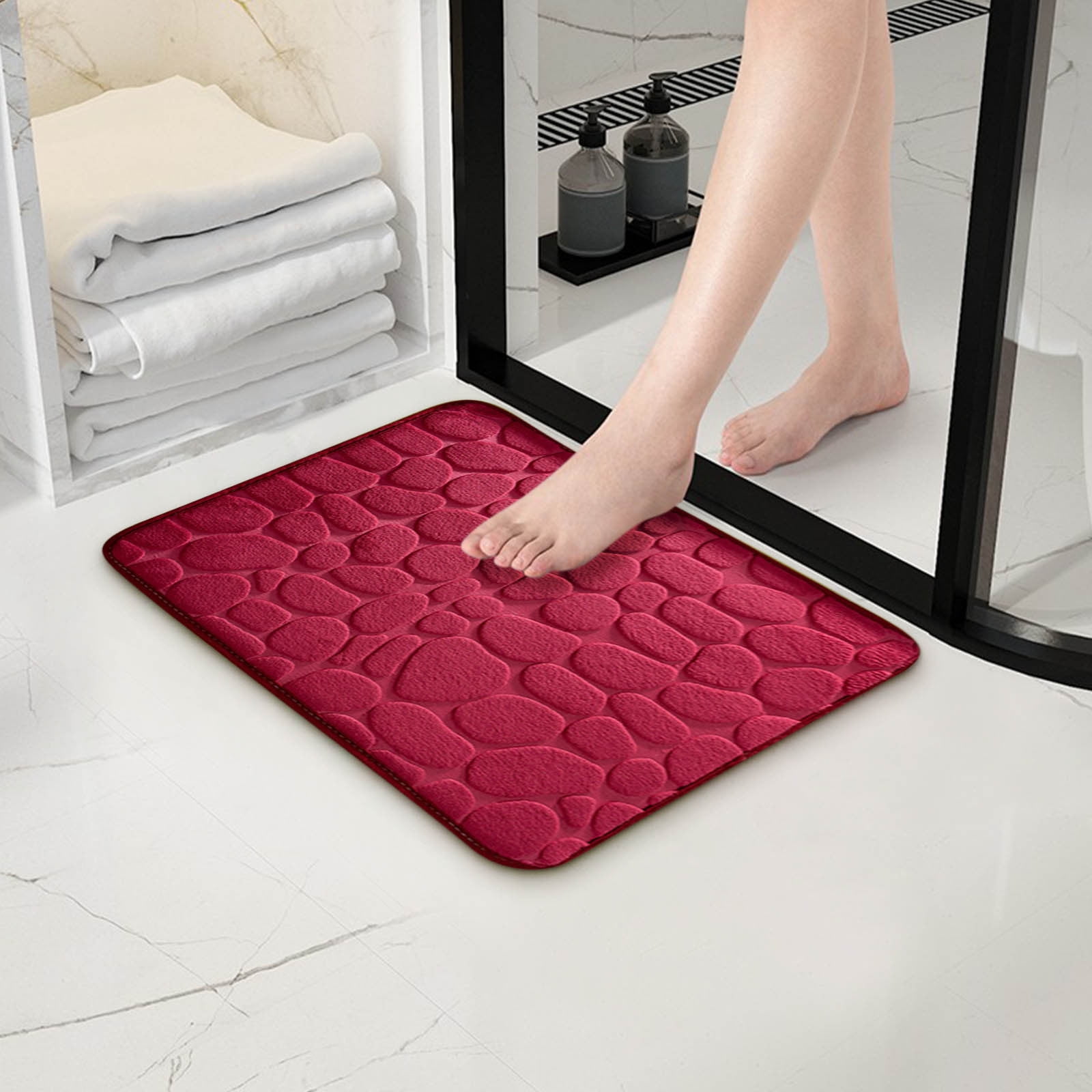 Bathroom Rugs - Ultra Absorbent Non-Slip Floor Bath Mat, Super Soft Shower Mat for Bath Tub, Machine Washable 16 × 24" (Brown) #B-Red — image 6
