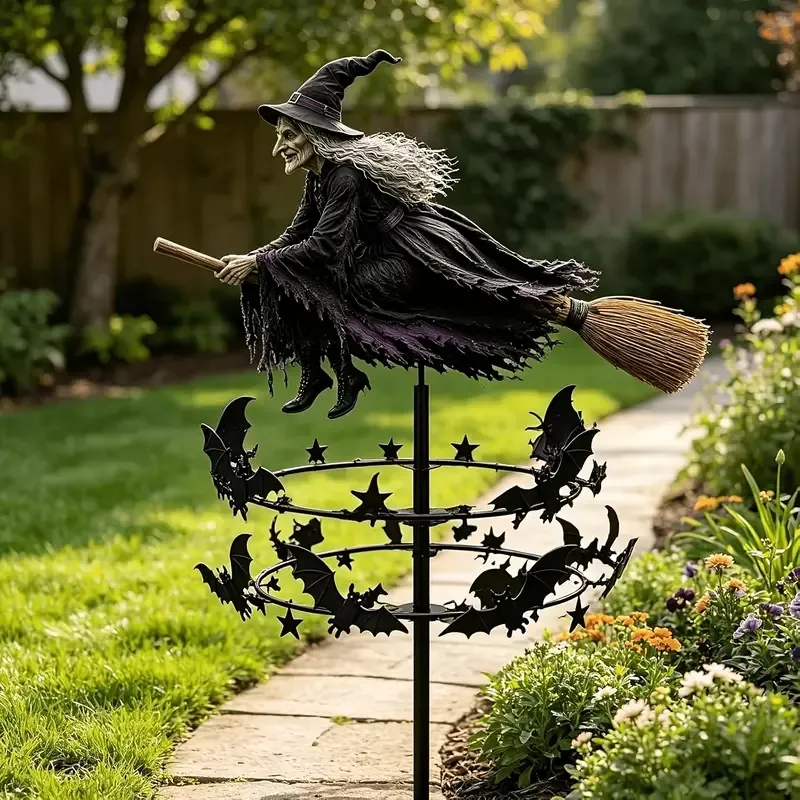 π§βοΈ Halloween Flying Witch Broomstick Windmill Lawn Stake, featuring a double-layer bat spinning design. The ultimate yard decoration β magic comes alive with β image 5