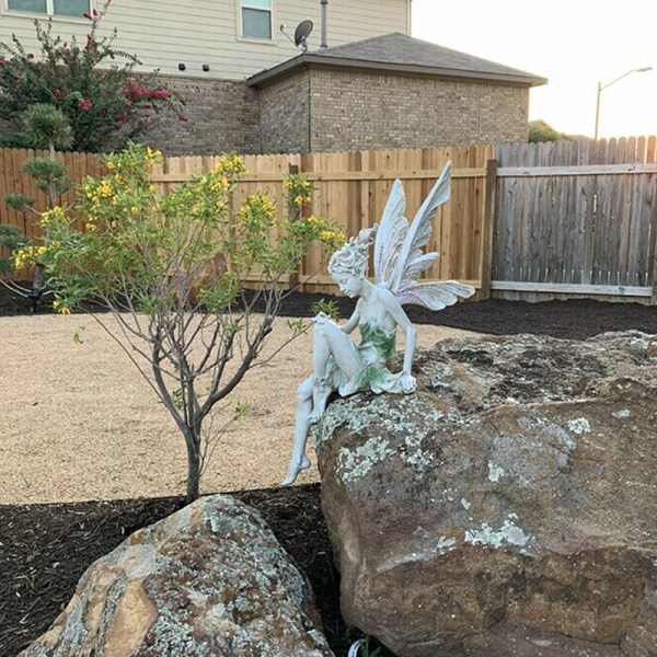 Resin Sitting Fairy Statue Garden Ornament Porch Sculpture White — image 4