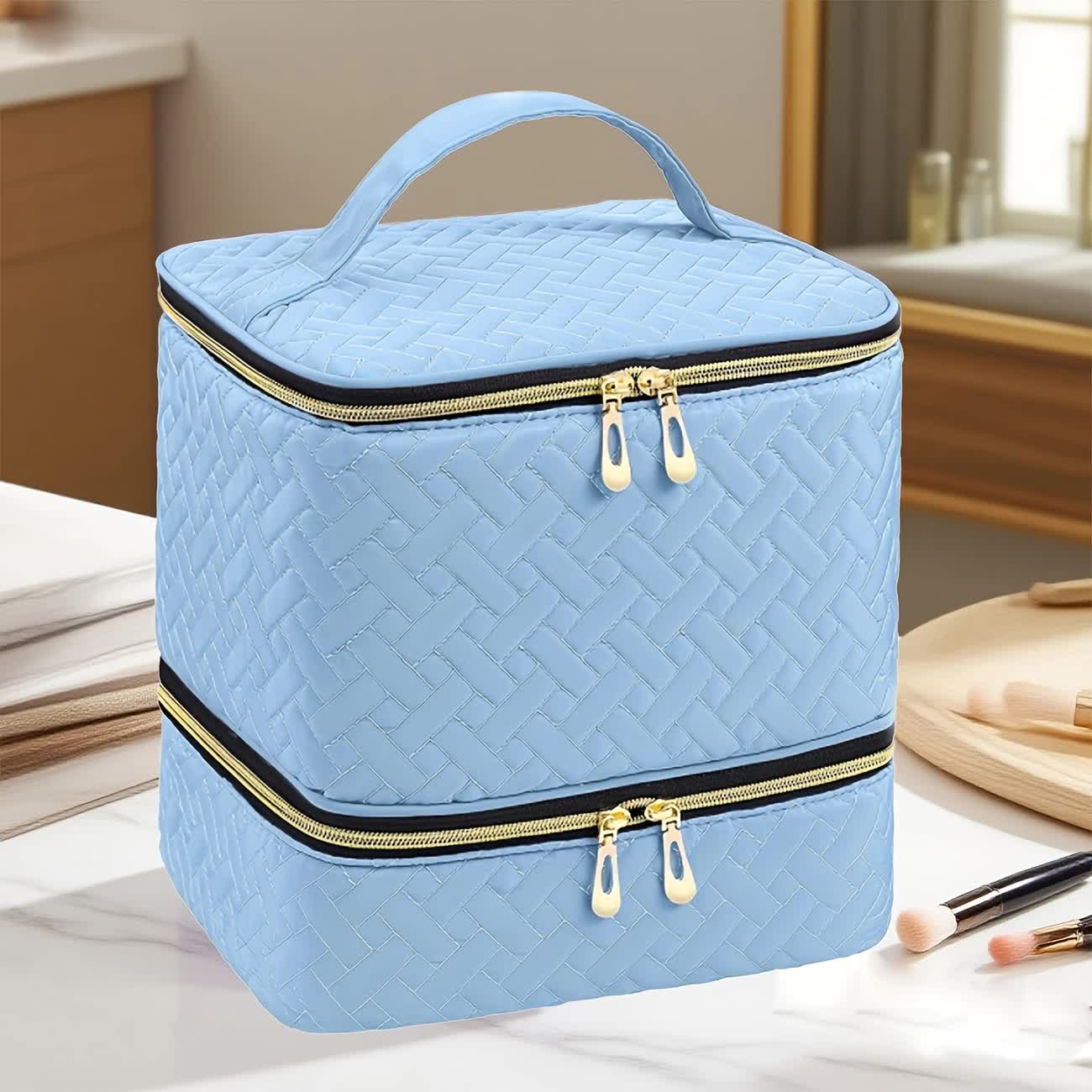 BLUE Double‑layer woven storage, scientifically organized with large capacity—Professional Nail Tool Carry‑on Bag, keeping tools perfectly ordered