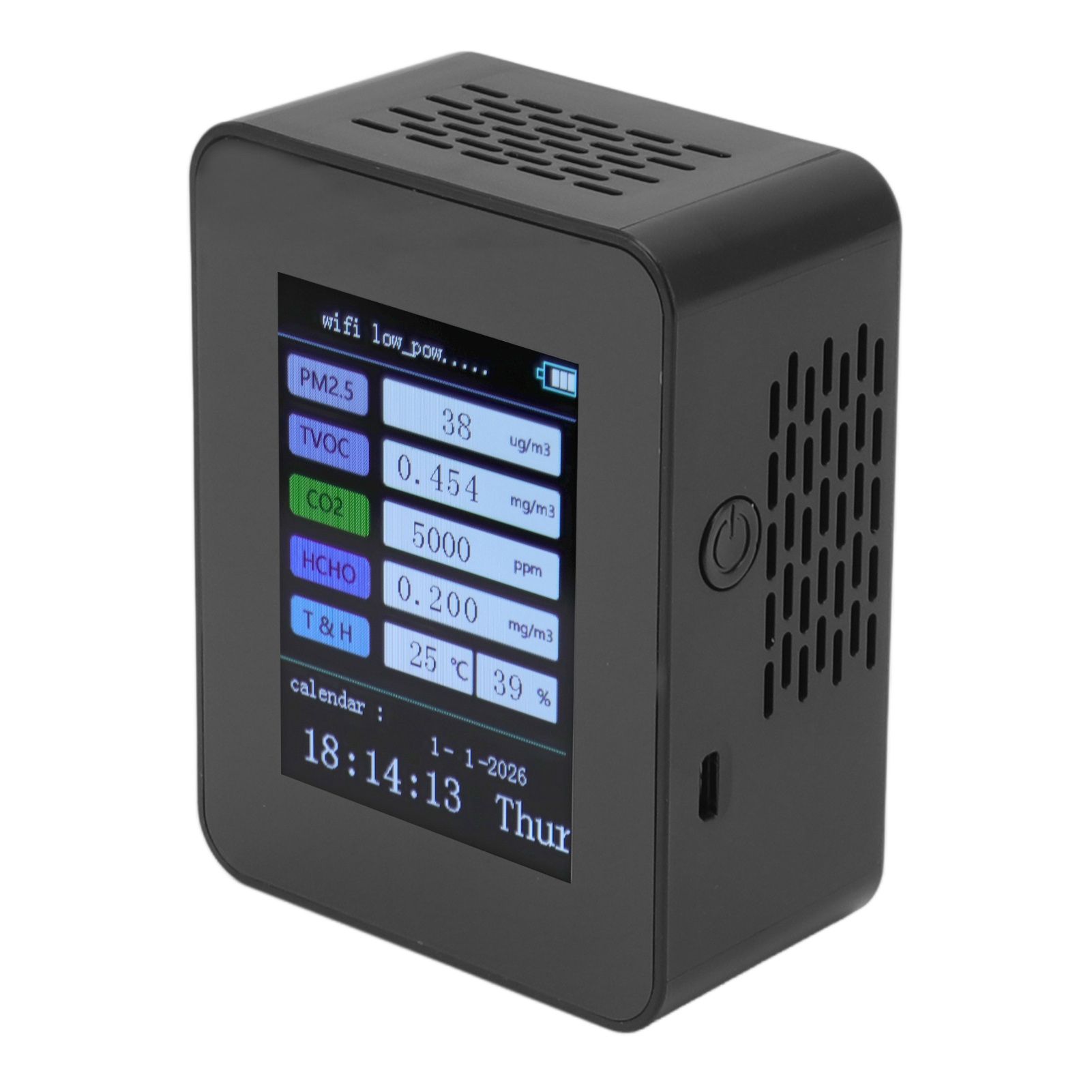 Indoor Air Quality Monitor for TUYA WiFi Smart PM2.5 Formaldehyde Testing 7 in 1 Calendar Time Function Air Quality Detector Black WIFI Version VOC โ image 6