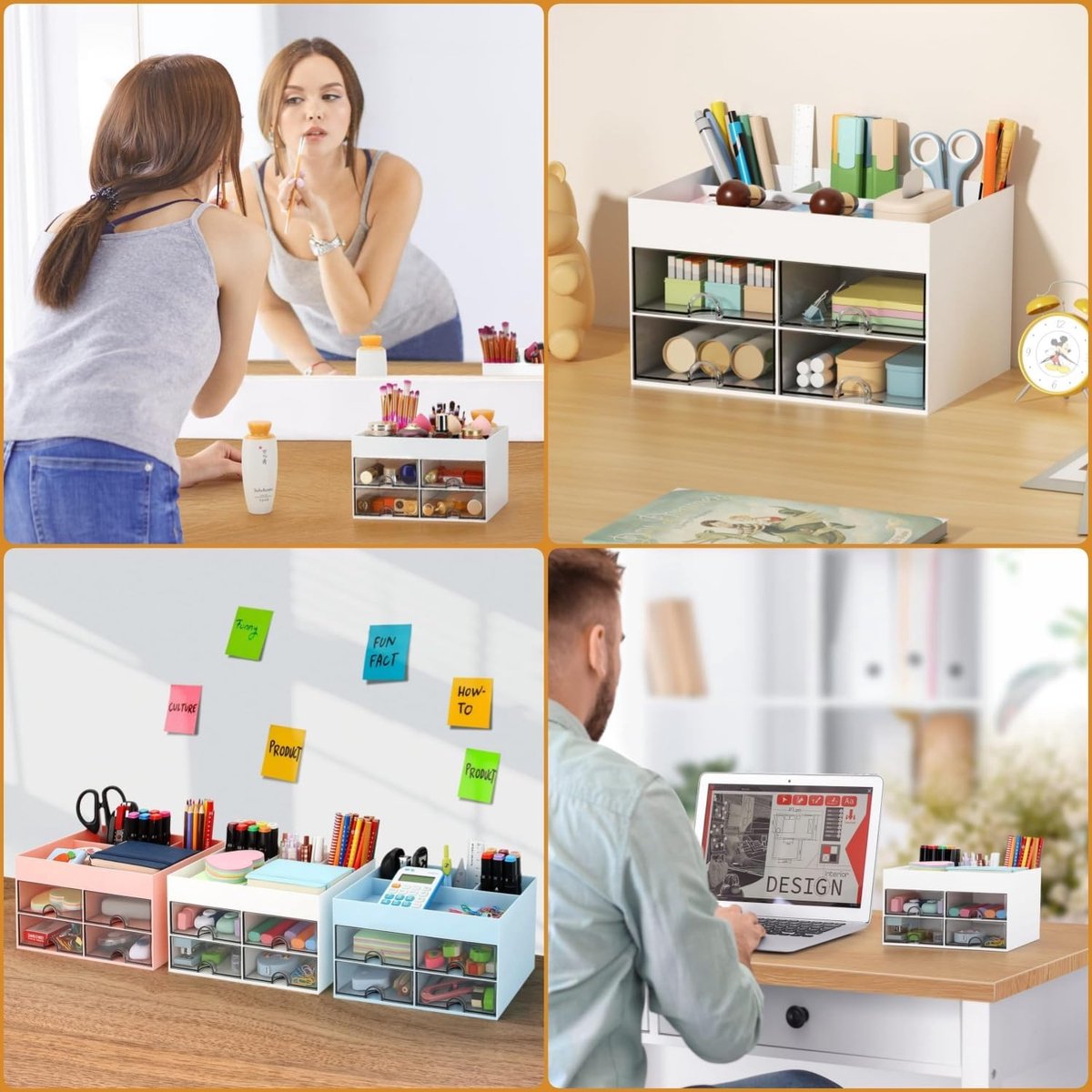 Multifunctional desk organizer with 4 drawers and pen holders, makeup organizer, for teachers, office, school, home, table decoration, white — image 4