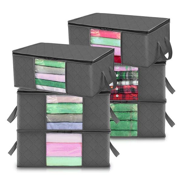 6 Pack 35L Clothes Storage Bags, Foldable Under Bed Storage Boxes with Clear Window, Reinforced Handles Quilt Blanket Organiser Containers for Wardrobe Closet