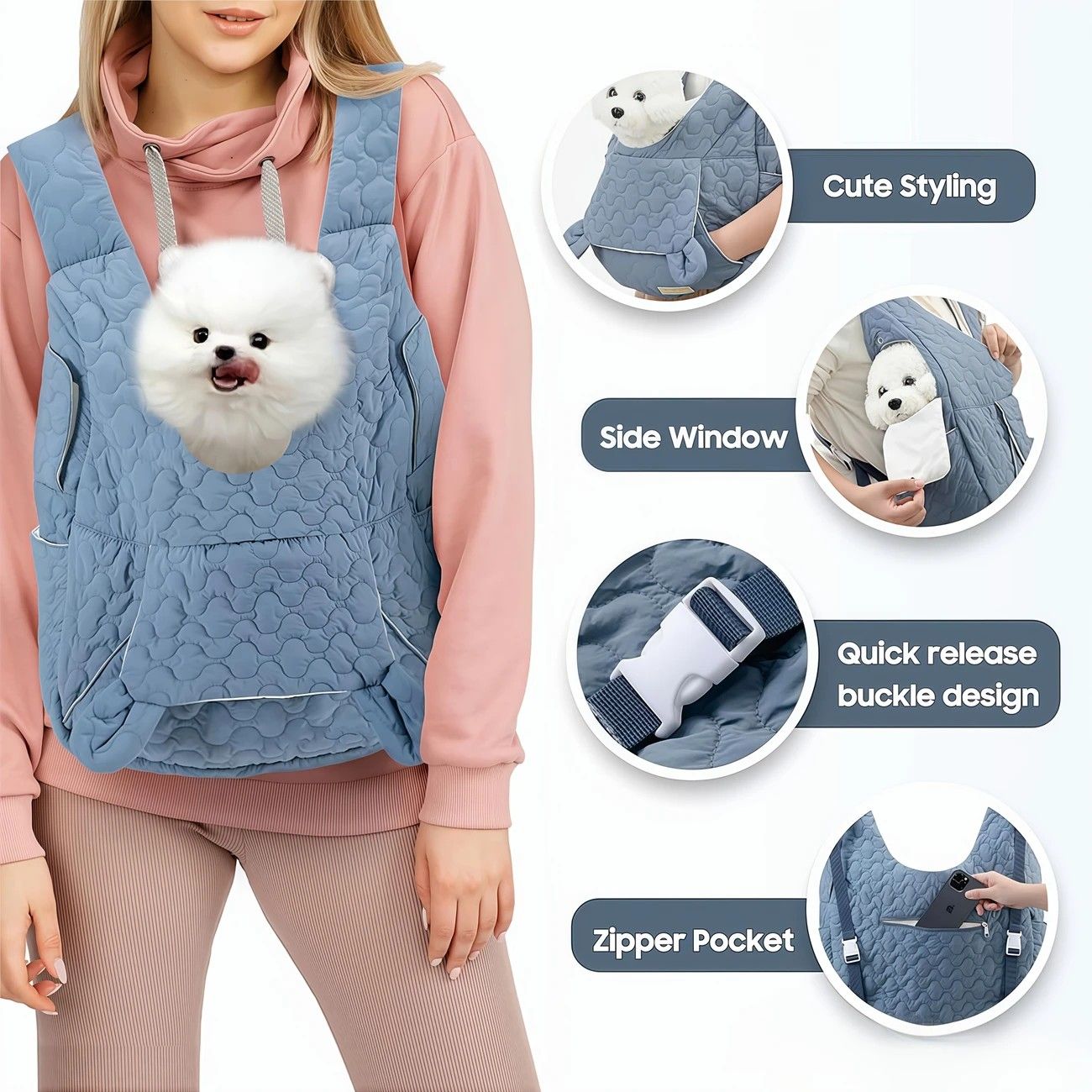 Pet Chest Carrier Front-Facing Backpack Small Dog Cat Breathable Carrier Hands-Free Sling（pink) — image 6
