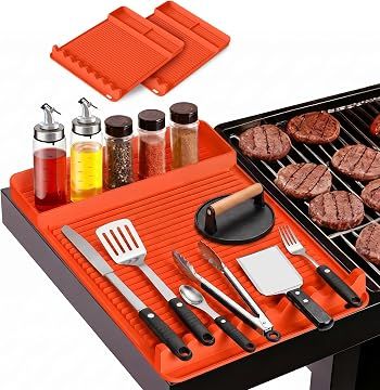 2 Pack Silicone Grill Tool Mat ，16 x 11.5 Inch Heat Resistant Non‑Slip BBQ Utensil Mat, Outdoor Cooking Camping Tailgating Accessories, Practical Father's Day