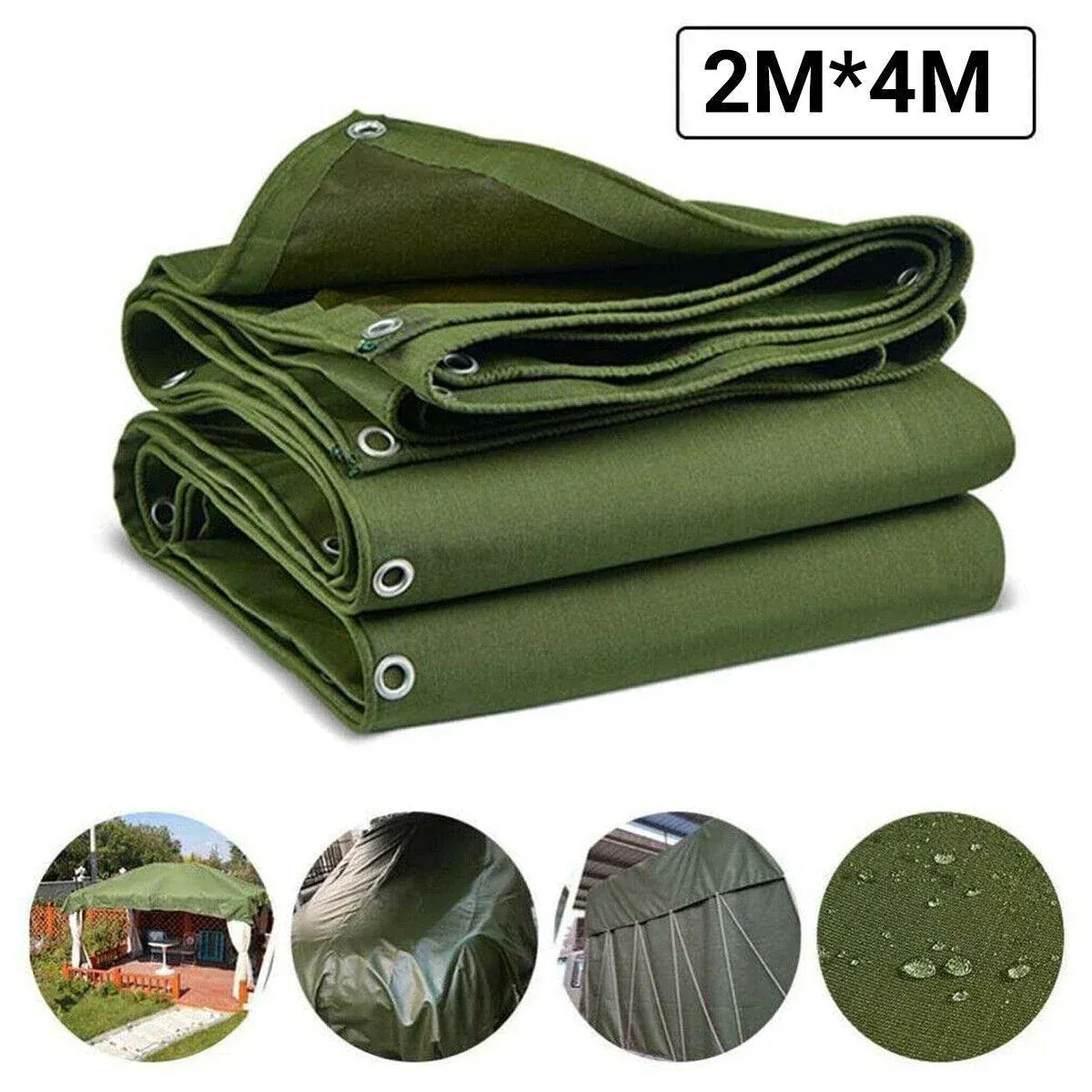 Heavy Duty Waterproof Canvas Tarp 200x400cm Army Green Sun Block Dustproof Cover — image 6