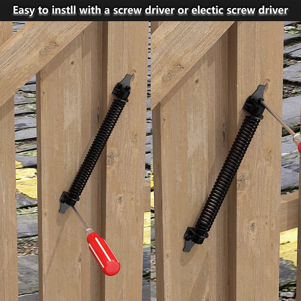 Door closers - Door spring - Gate spring - 36cm - Outdoor door closer - Gate latches - Garden gate spring - Black - Carbon steel - For wooden fences door — image 6