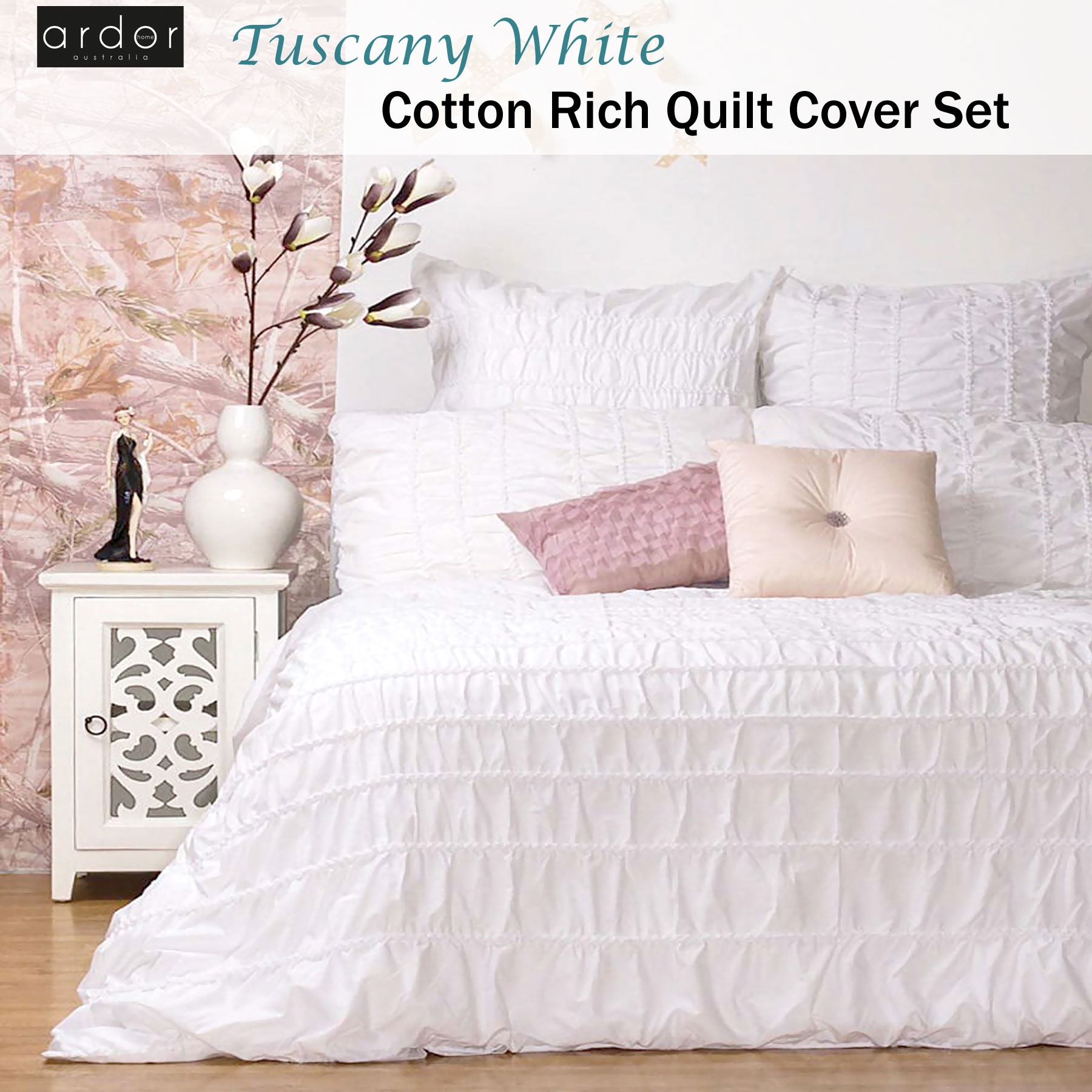 Ardor Tuscany White Quilt Cover Set QUEEN — image 2