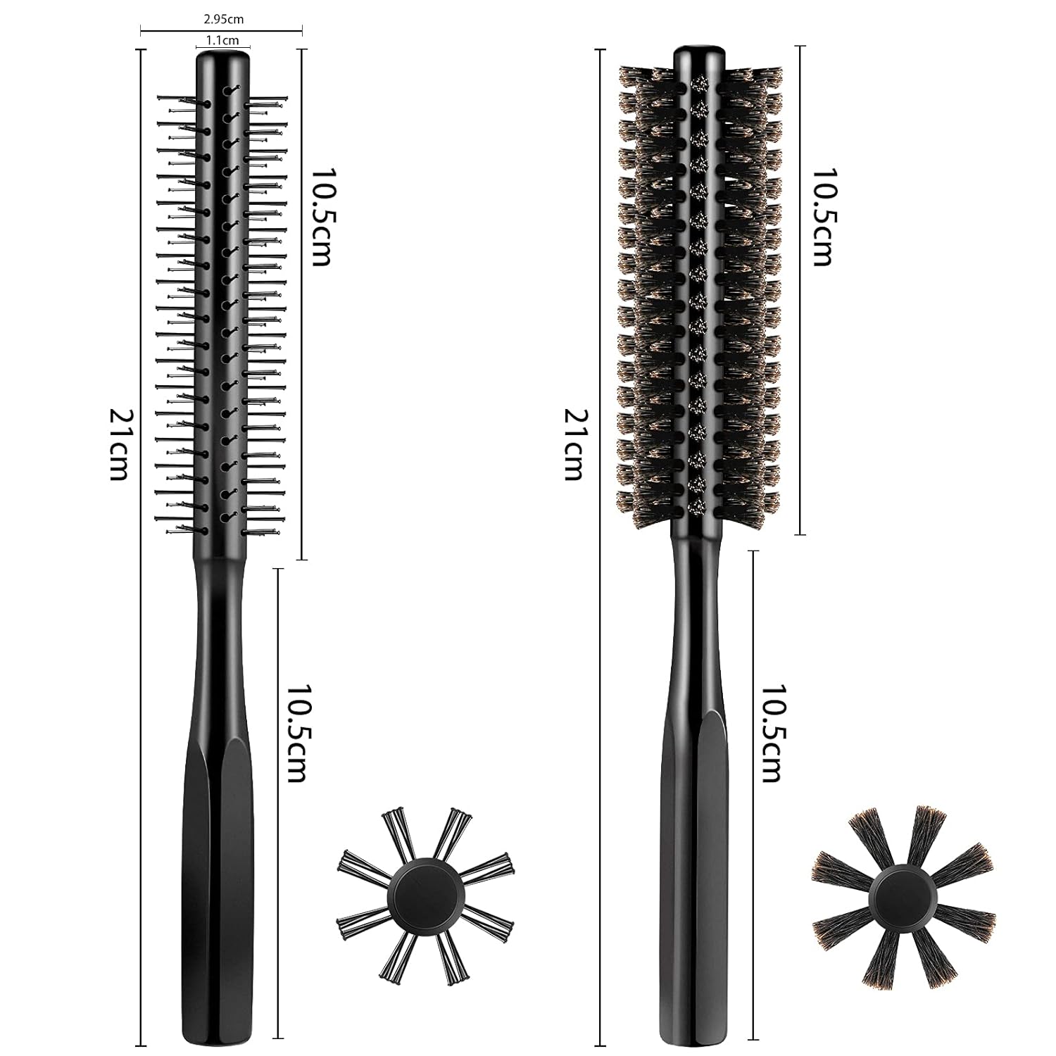 2 Pieces Thick Round Hair Comb Bristle Blow Drying Hairbrush Small Brush Short Hair Massage Comb Head Massage Round Brush Roll Hairbrush for Wet or Dry(Black) — image 2