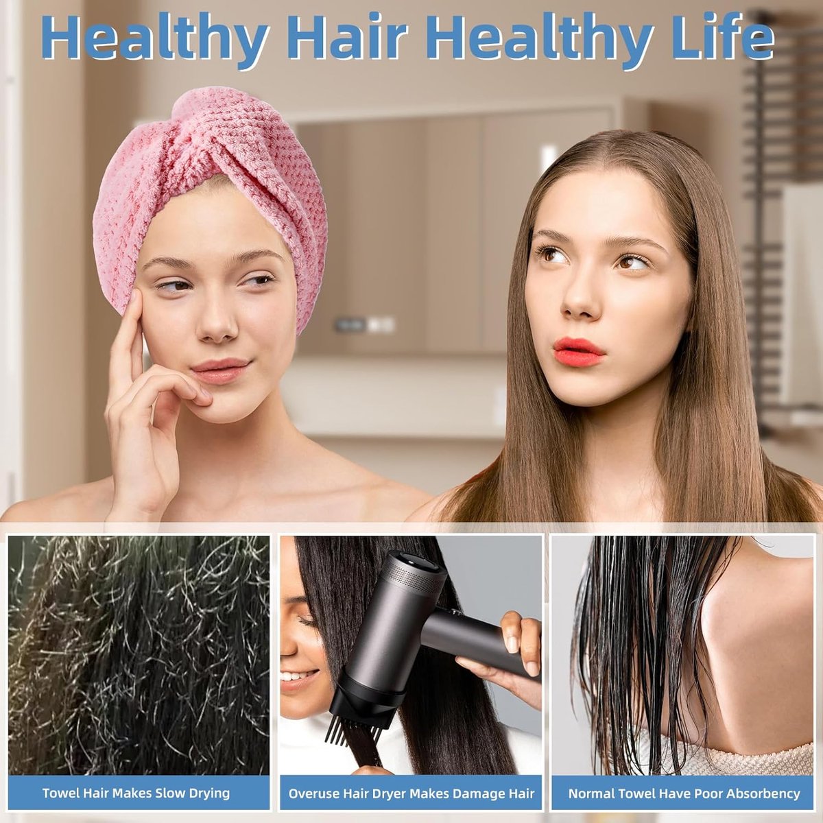 Towels - 4 pcs - Wet Hair Towel - Dry Hair Towel - Long Hair Headband - Women's Towels - Bathroom Amenities โ image 6