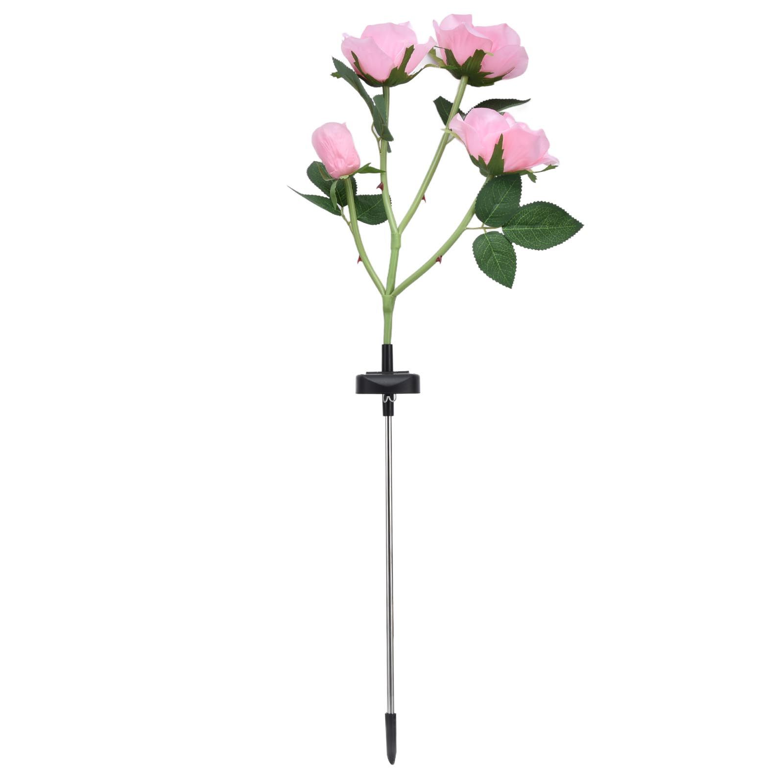 Solar Rose Light 4 Head IP65 Waterproof Decorative LED Flower Landscape Lamp for Garden Courtyard(Pink Color Light LED ) — image 3