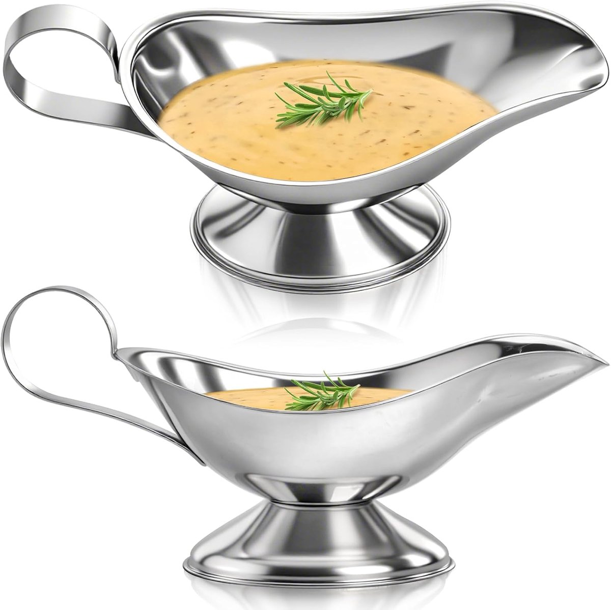 2 pieces - Gravy boat - Sauce boat - Sauciere - Dipping bowls - stainless steel sauce boat - with pouring spout and handle - serving dish - kitchen utensil