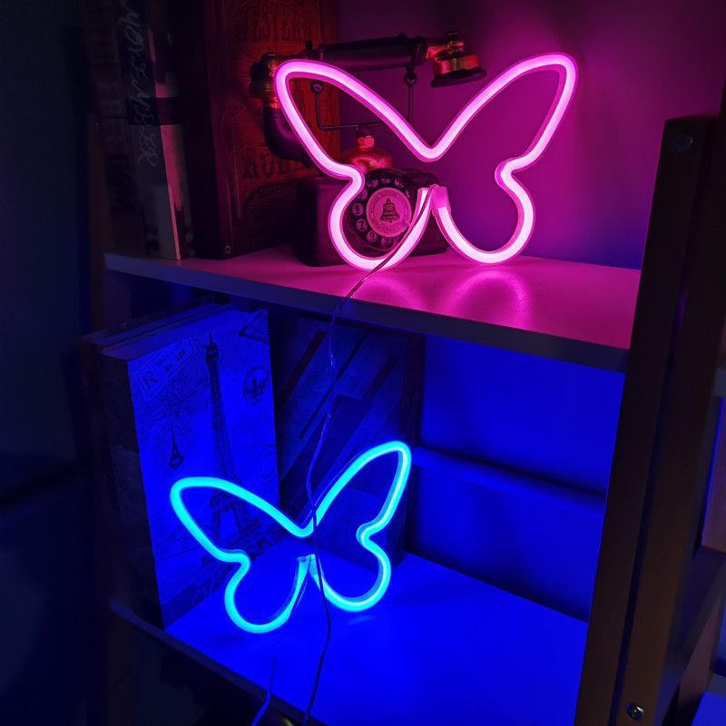 2 Pcs Butterfly Neon Signs Butterfly LED Light 3AA Battery Powered, USB Operated Wall Neon Light Decor Butterfly Neon Wall Art