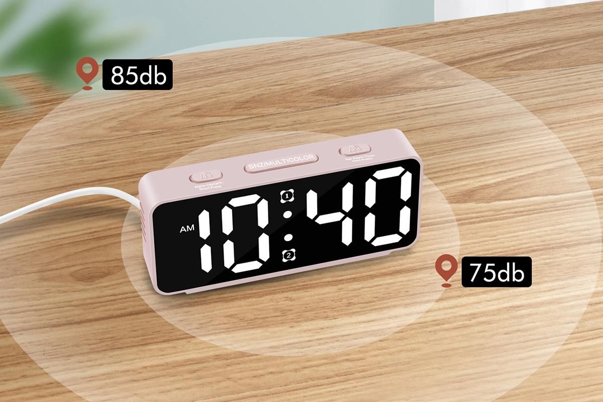 Small Digital Alarm Clock with 5 Dimmers and 5 Alarm Volumes for Bedrooms - Pink — image 4