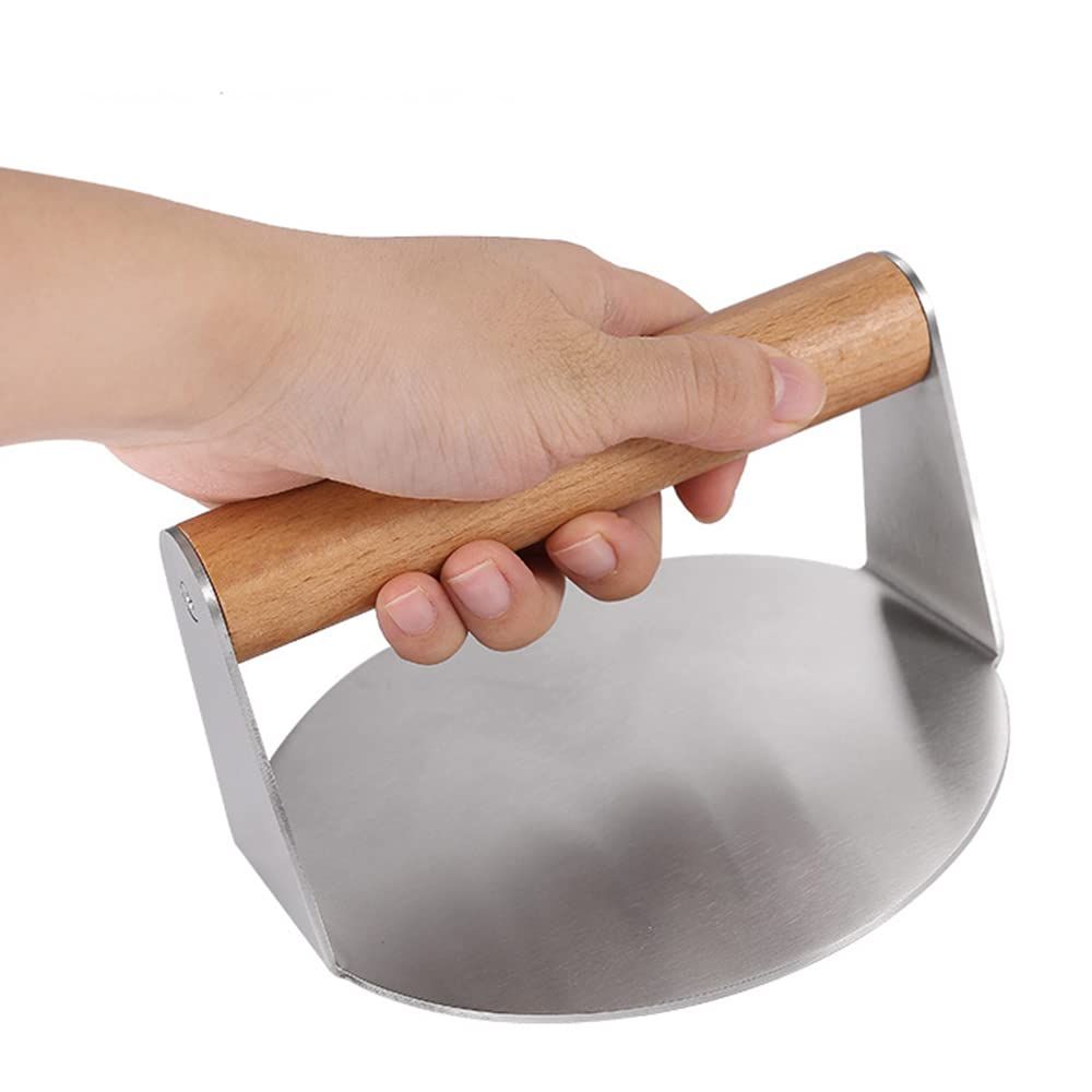 Stainless Steel Burger Press 5.5 Inch Round Burger Smasher, Hamburger Press Patty Maker with Wood Handle, Easy to Clean — image 2