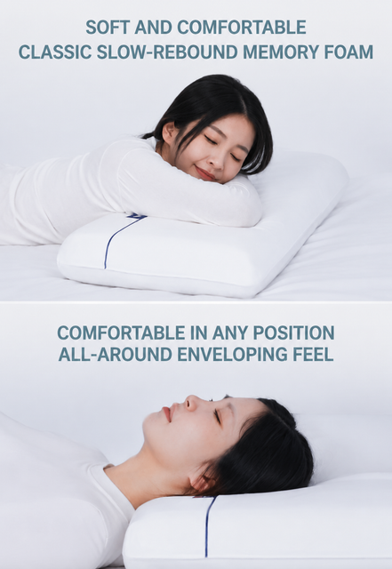 Beige Deep Sleep Slow Rebound Memory Foam Pillow with Washable Cover and Storage Bag - Broad Surface and All-Around Neck Support, 68 x 40 x 8 cm for โ image 4