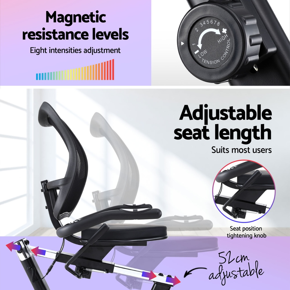 Everfit Recumbent Exercise Bike Magnetic Cycling Mesh Chair 120kg Loading — image 5