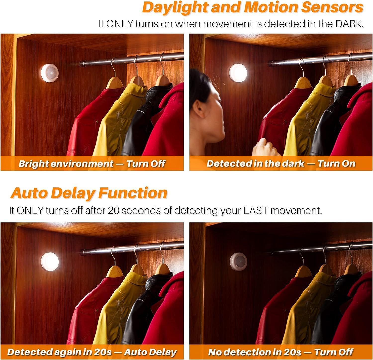 6 Pack 2.8” Motion Sensor Lights Indoor AAA Battery Operated, Stick on LED Puck Light for Stairs, Closet, Cool White — image 2