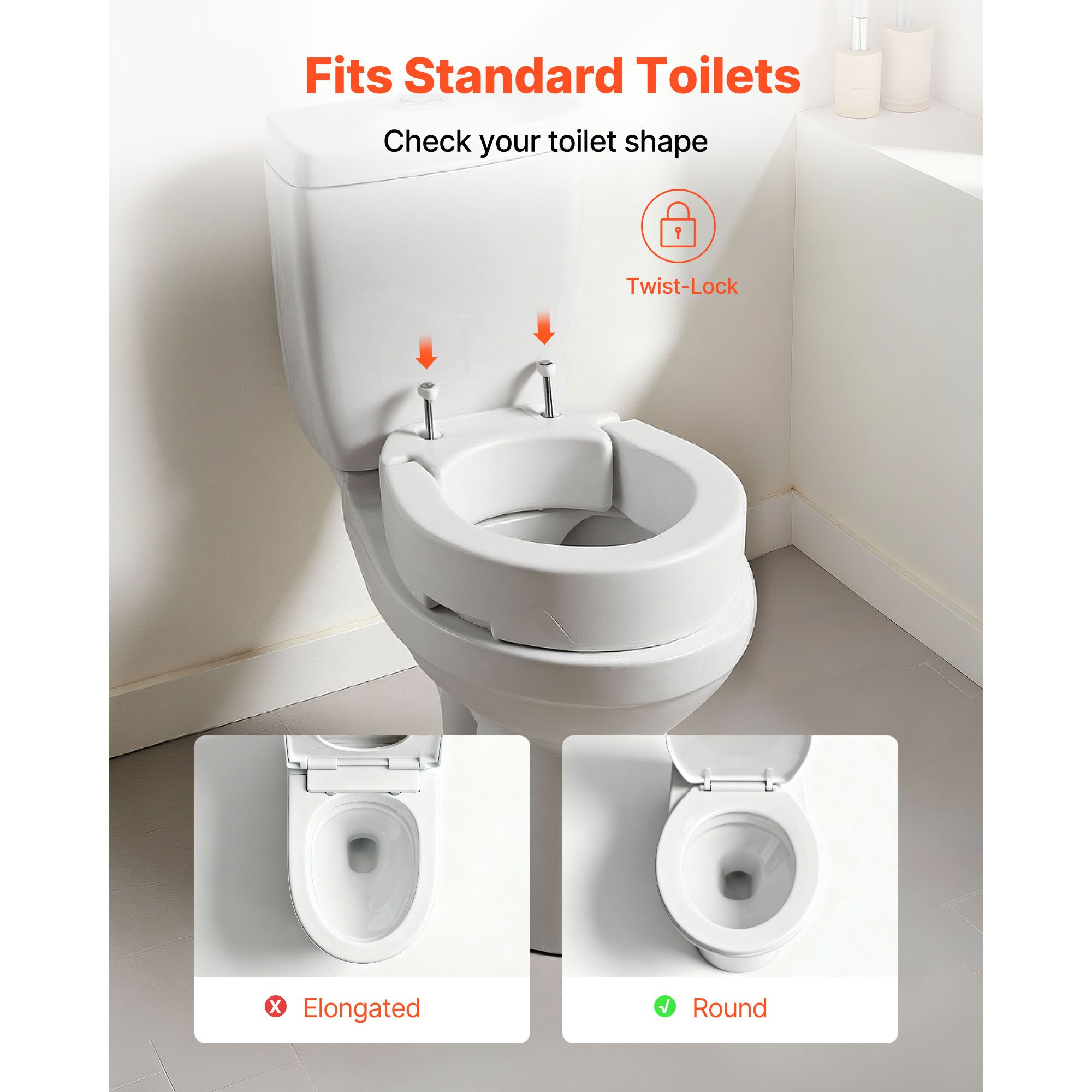 Raised Toilet Seat, 136.1 kg Load Capacity, 88.9 mm Lift Height, Commode Elevated Toilet Seat Riser with Enlarged Opening for Seniors, Elderly, Handicap — image 3