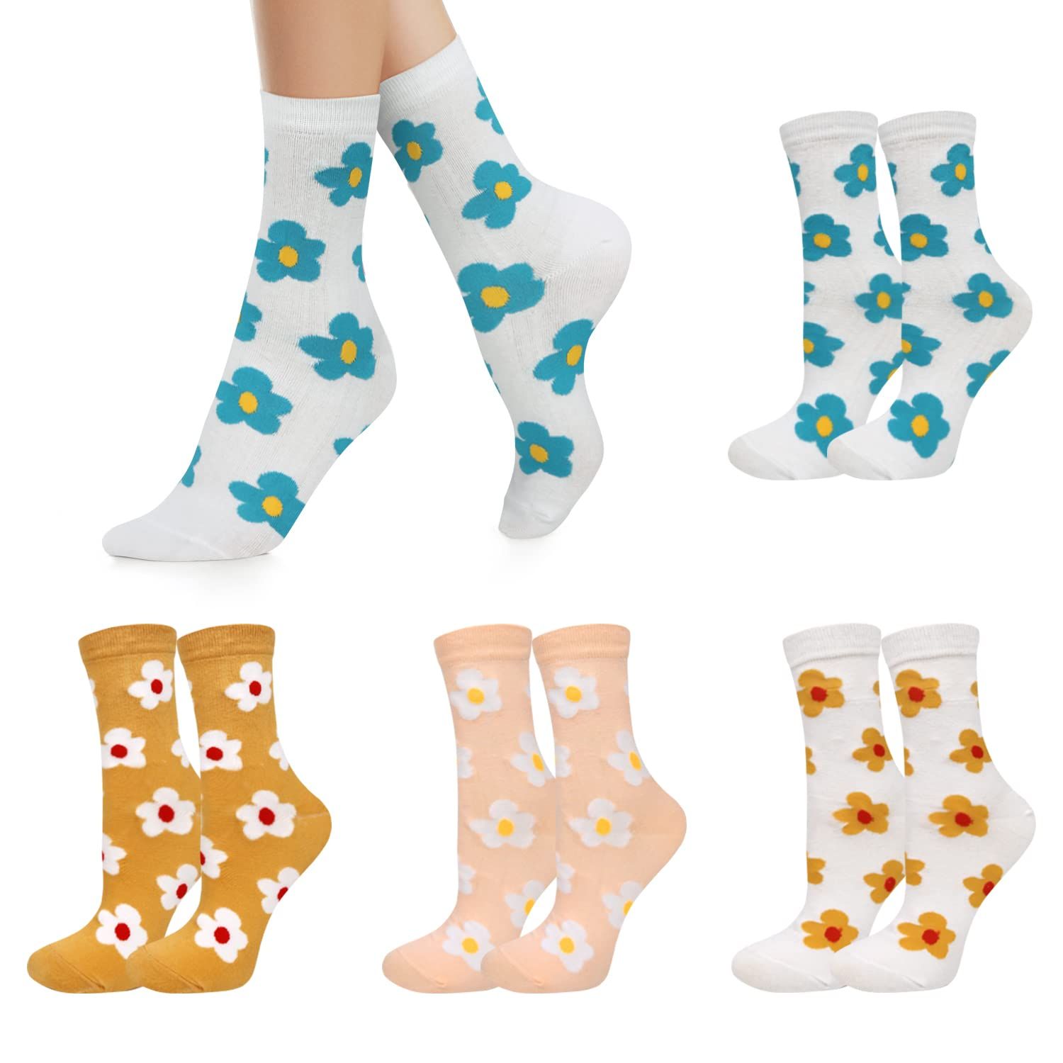 4 pairs Womens Funny Crew Socks Girls Cute Novelty Animal Flower Patterned Socks Funky Cotton Dress Mid-calf Sock Gifts — image 4