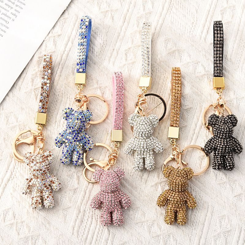 Black Crystal-Encrusted Sparkling Bear Keychain - Luxury Fashion Bag Charm & Key Alloy Accessory — image 2