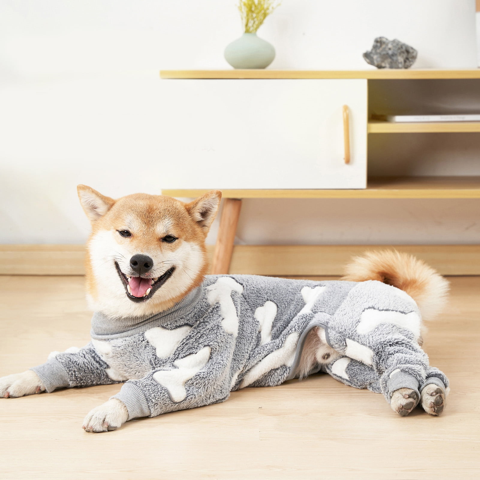 Turtleneck Dog Clothes Pajamas,Autumn Winter Dog Jumpsuit Coat,Winter Soft Warm Flannel Pajamas Jumpsuit for Medium Large Dog 2XL Grey โ image 4