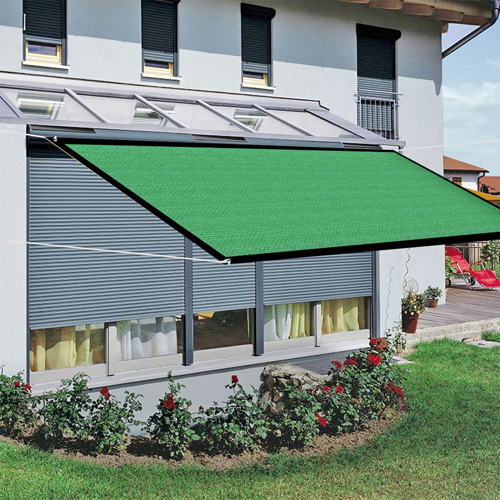 Sun Shade Sail Breathable Farbic Canopy Awning Shelter Rectangle UV Block Canopy for Patio Backyard Lawn Garden Green 3x4m / 9.8x13.1ft โ image 4