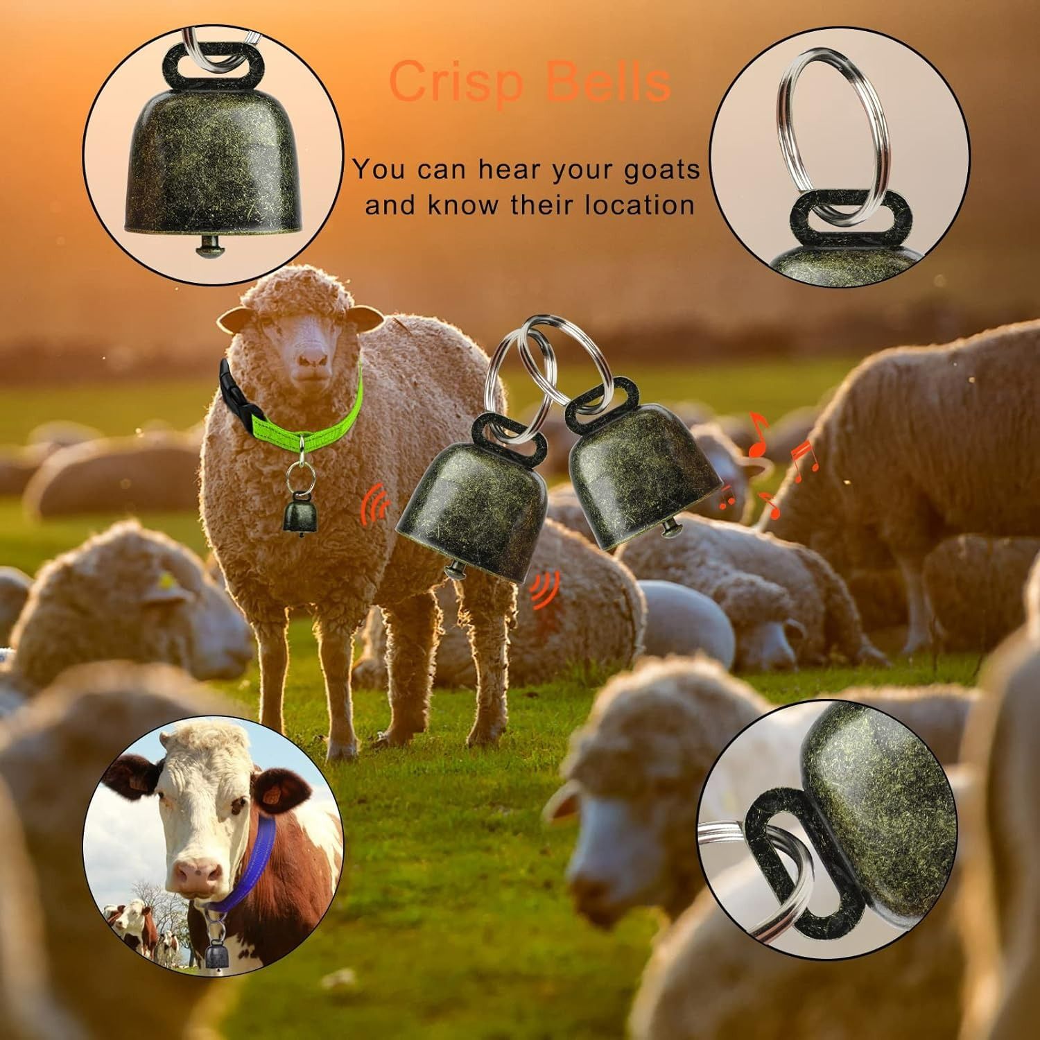 10 Pack Reflective Goat Collar with Crisp Bells,Adjustable Nylon Sheep Collar with Anti-Lost Grazing Copper Bell Quick-Release Buckle for Farm Livestock Goat โ image 3