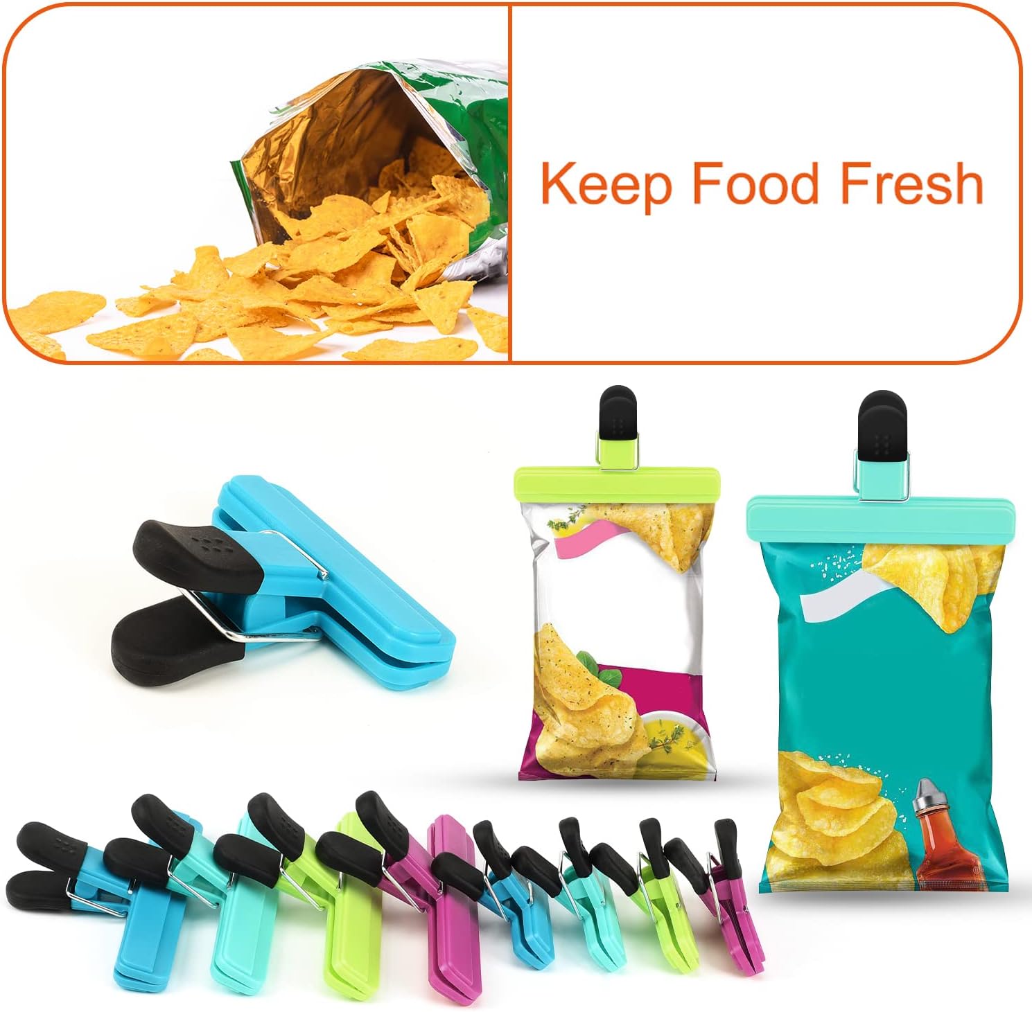Potato chip clips - 8-pack - Food clips - Bag opening clips - For food storage - Snack preservation - Bag sealing clips - Moisture-resistant sealing clips — image 4