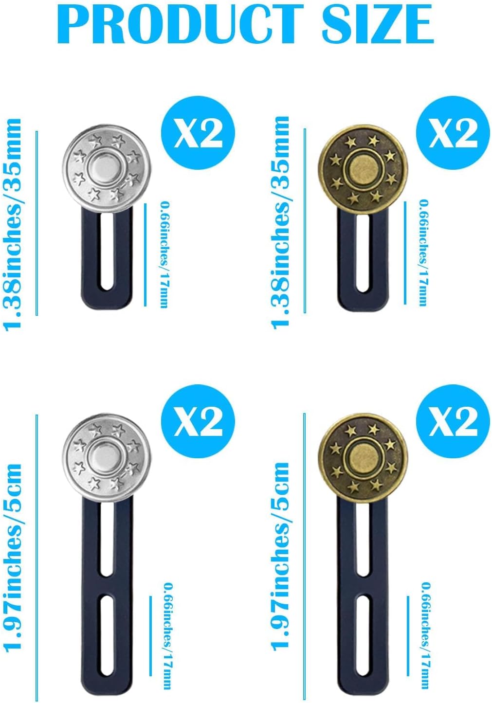 8Pcs Button Extenders for Jeans,Waistband Extenders for Women Men Pants 1.34-2.17 Inches Instant Pants Button Extender Adjustable Waistband Extenders No Sew โ image 2