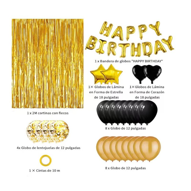 Blue Premium Foil Balloon Party Kit – Happy Birthday Banner, 2 Star & 2 Heart Foil Balloons, 10 Confetti + 10 Pearl Latex Balloons, 2m Fringe Curtain & 10m — image 3