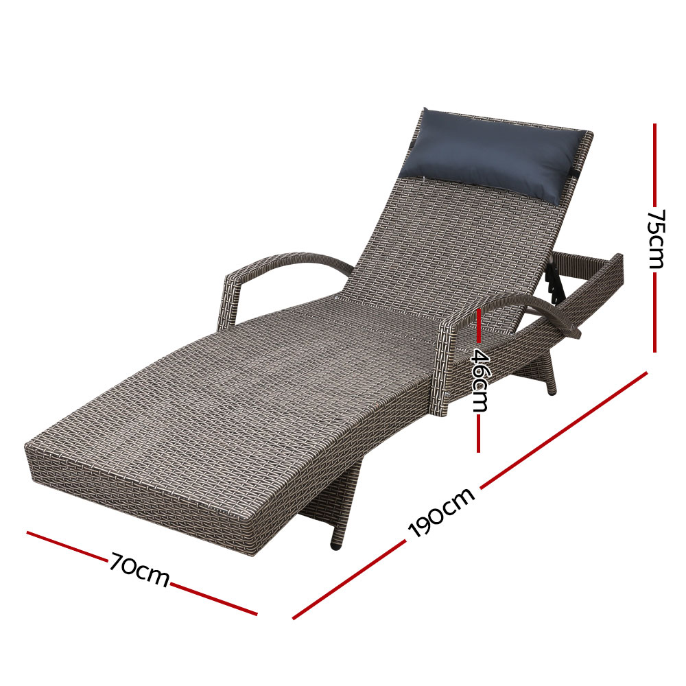 Gardeon Sun Lounge Wicker Lounger Outdoor Furniture Beach Armchair Adjustable Grey&Beige โ image 2