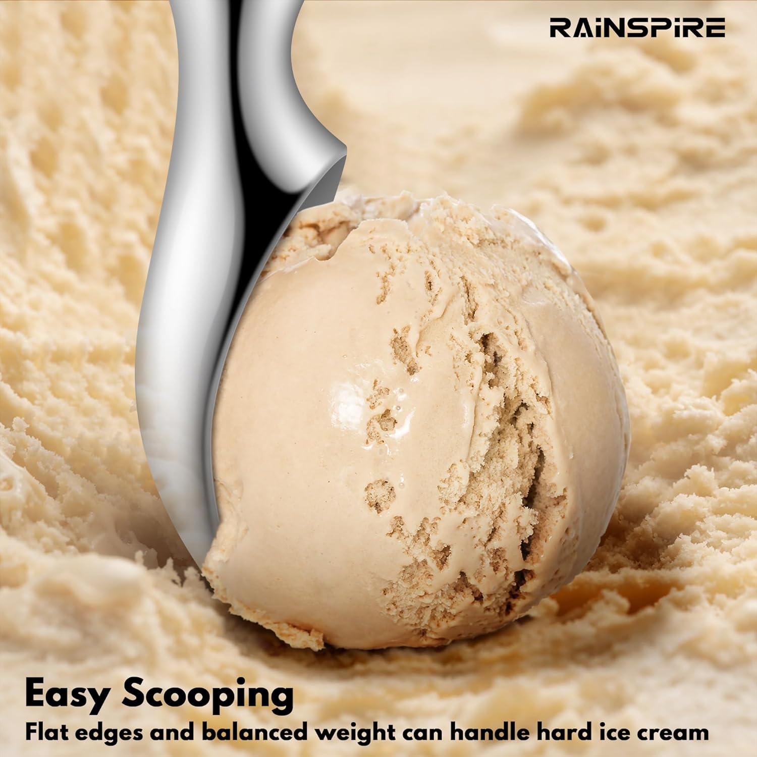 Ice Cream Scoop Stainless Steel, Ice Cream Scooper Professional Large Ice Cream Scoops With Non-Slip Rubber Handle, Ice Cream Spade for Cookie Dough, Gelato β image 3