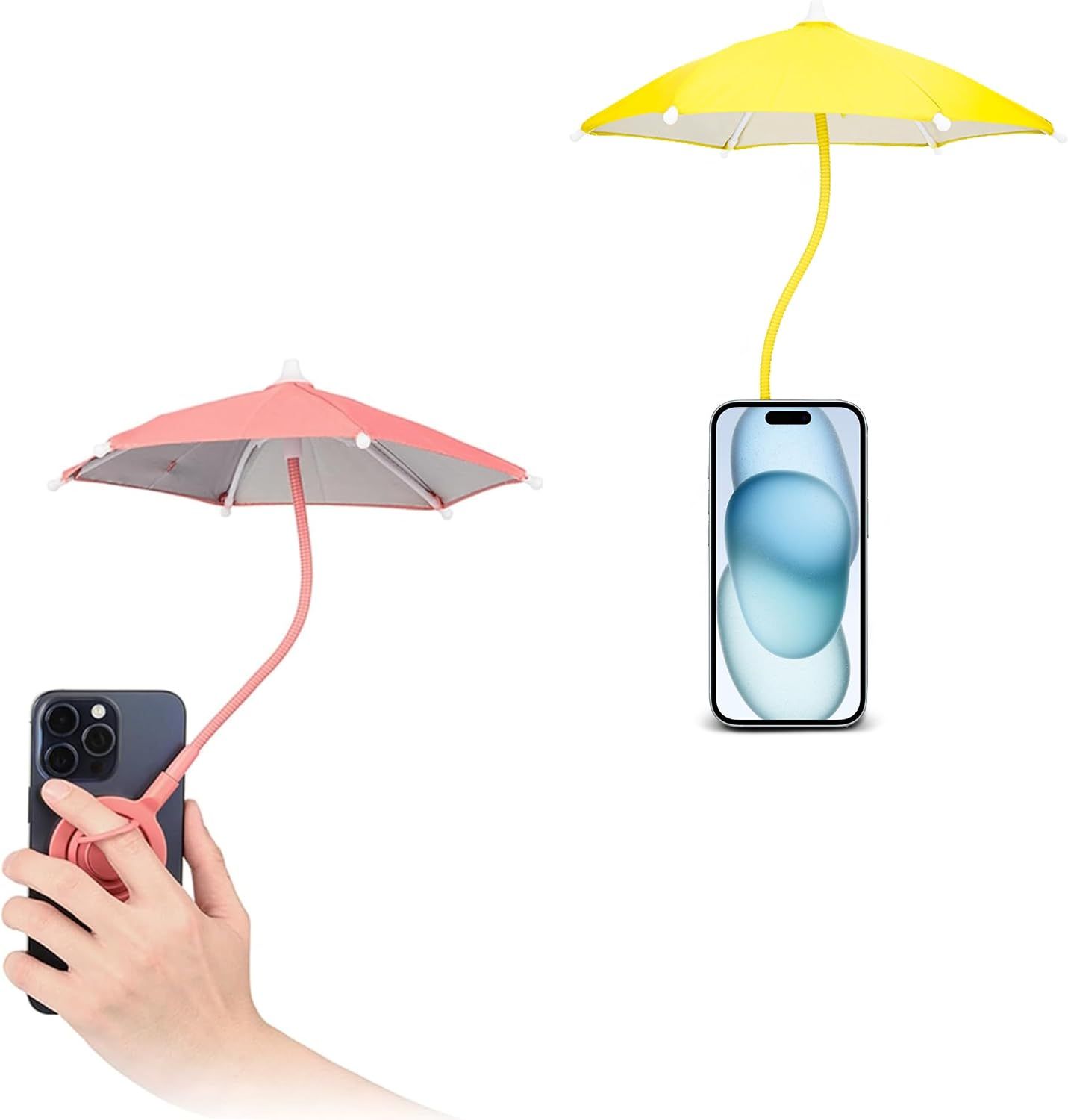 Pink+ Yellow:Magnetic Cell Phone Umbrella for Sun,Outdoor Phone Sun Shade Shield — image 2