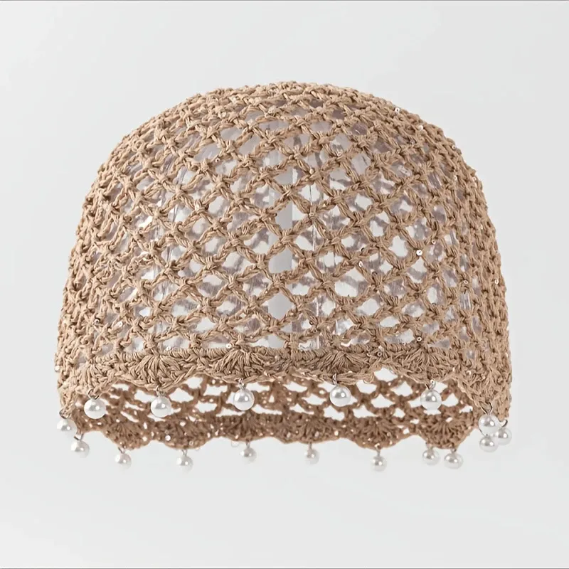Bohemian Pearl Tassel Turban Headband – Hand-Woven, Breathable & Lightweight, Literary & Versatile, Brightens Up Your Summer Look. (Khaki)