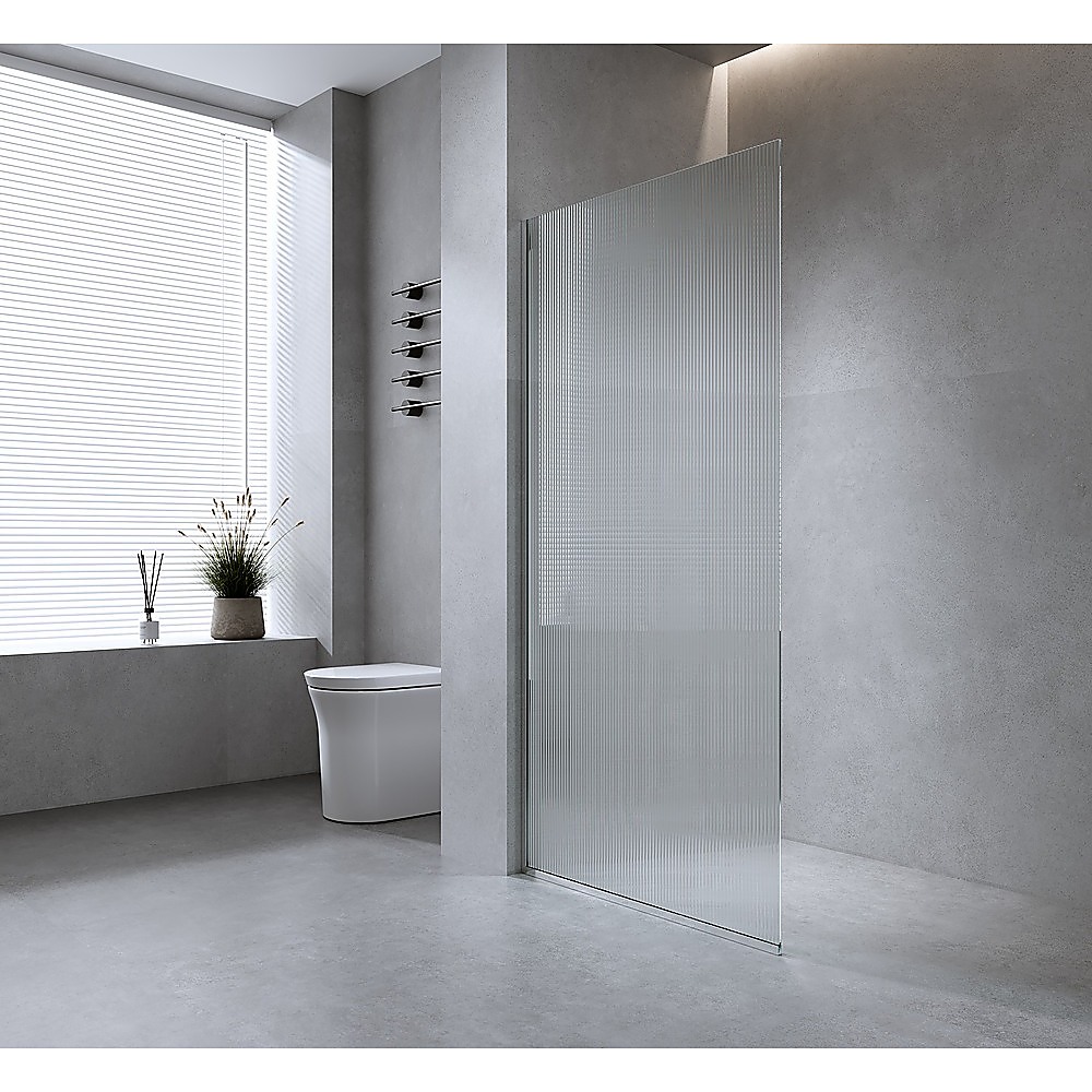 70cm Reeded Glass Shower Screen with Gold Wall Channel and Floor Channel