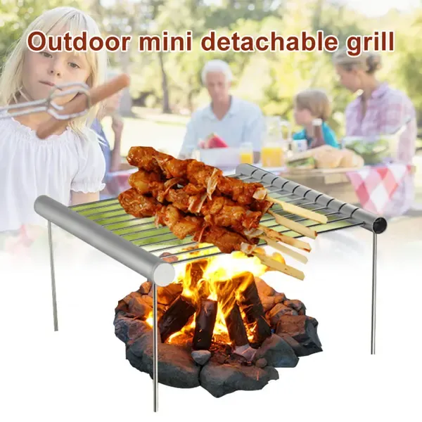 1 Piece Portable Charcoal BBQ Grill, Stainless Steel Detachable Foldable Mini Grill for Camping, Picnics and Fishing, 30.5 cm