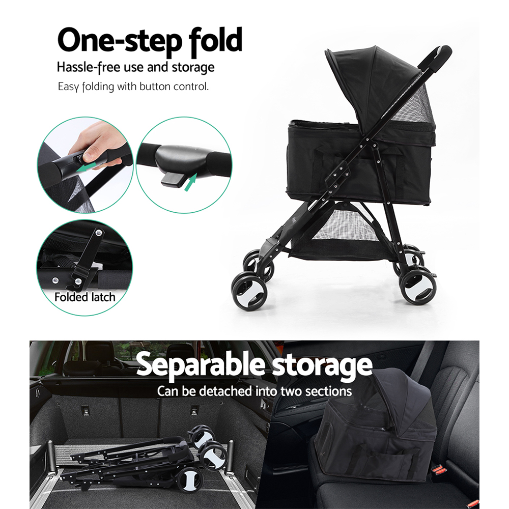 i.Pet Pet Stroller Dog Pram Cat Carrier Travel Large Pushchair Foldable 4 Wheels Black โ image 5