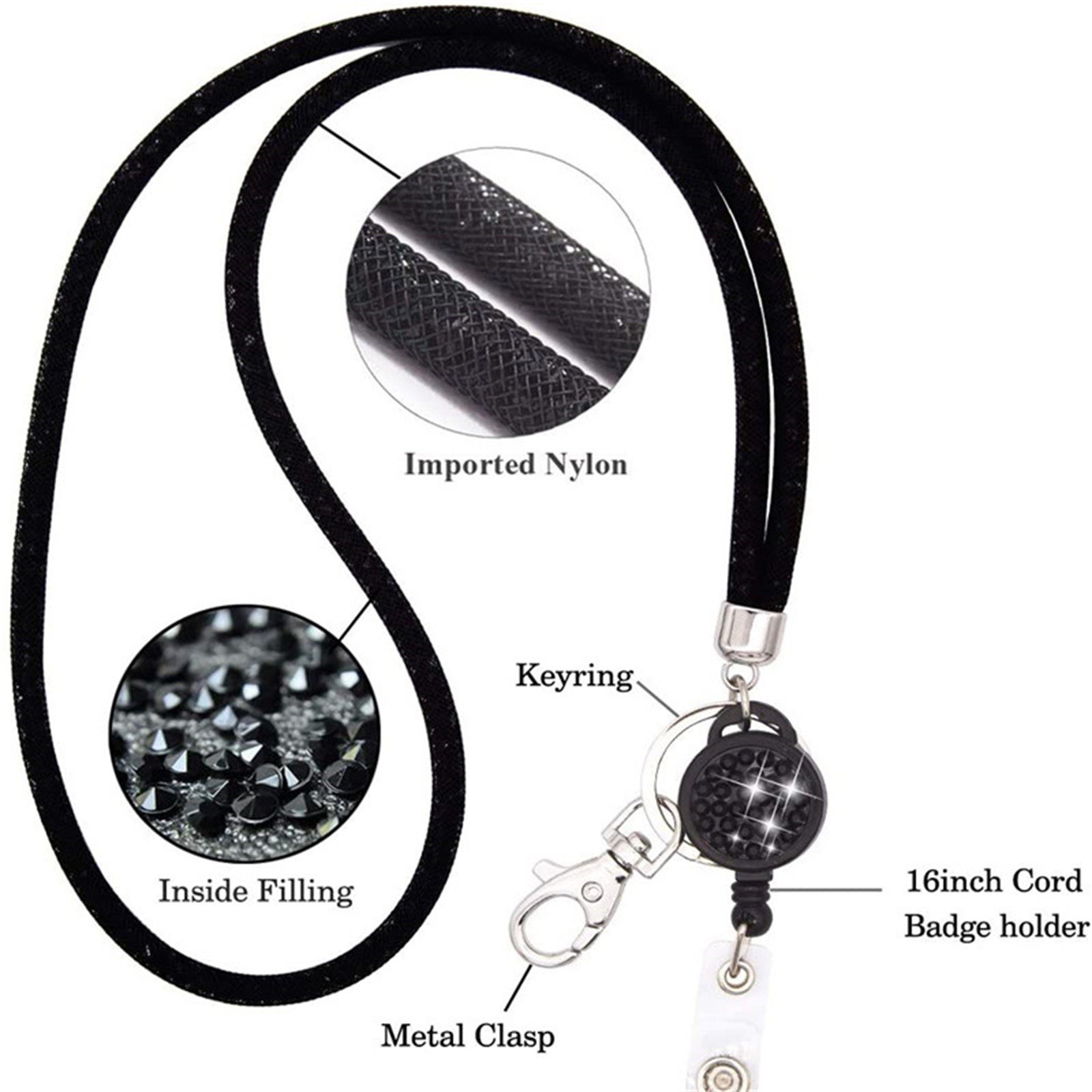 Retractable ID Badge Holder with Bling Neck Strap Lanyard, Heavy Duty Bling Badge Reel with Clear Card Holder for Office Worker Teacher Doctor (Sky Blue/1 Pcs) โ image 5
