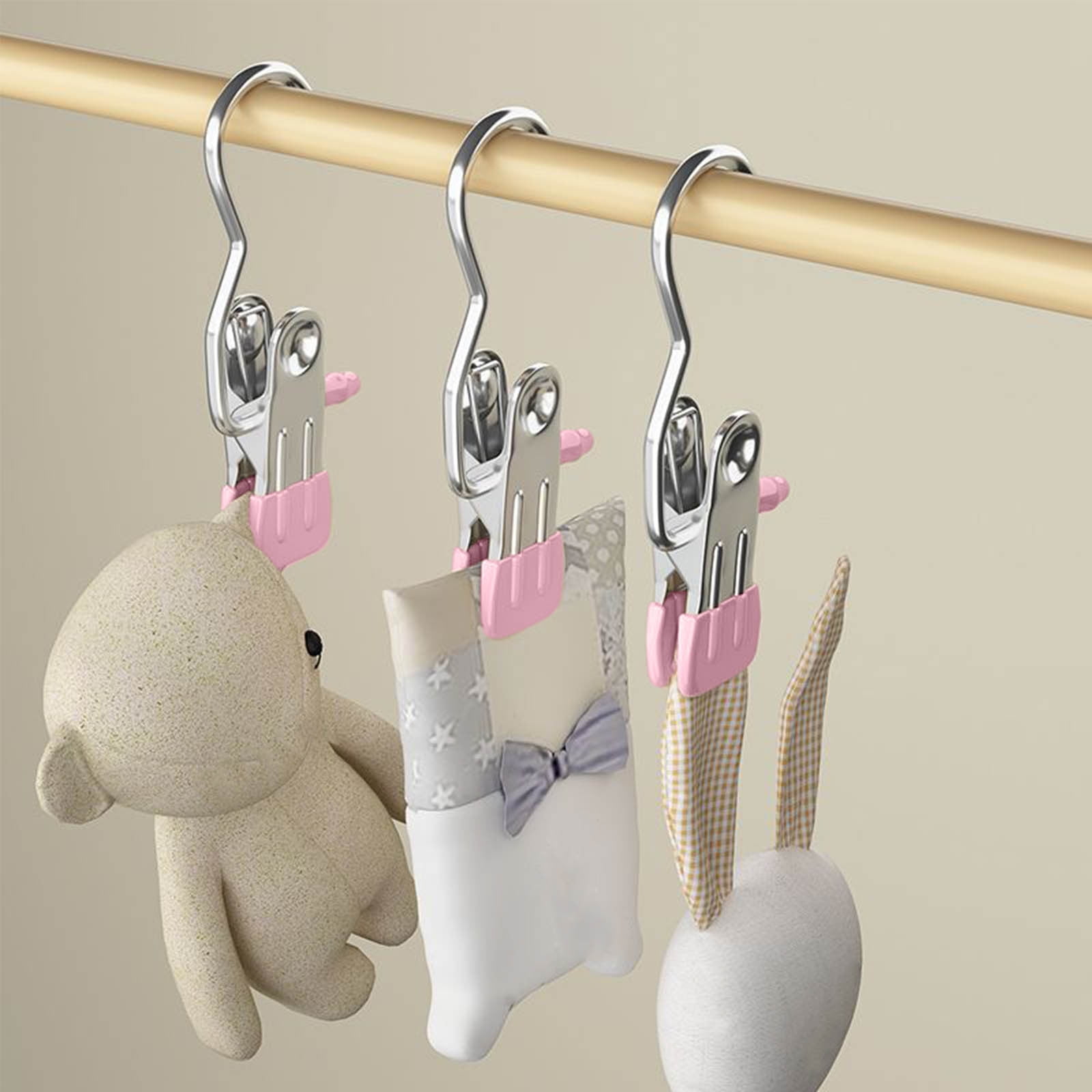 15 Pack Clothes Pins, Hanger Hooks, Stainless Steel Laundry Clips, Travel Hangers, Towel Clips, Legging Organizer for Closet Hanging, Space, Silver ā image 4