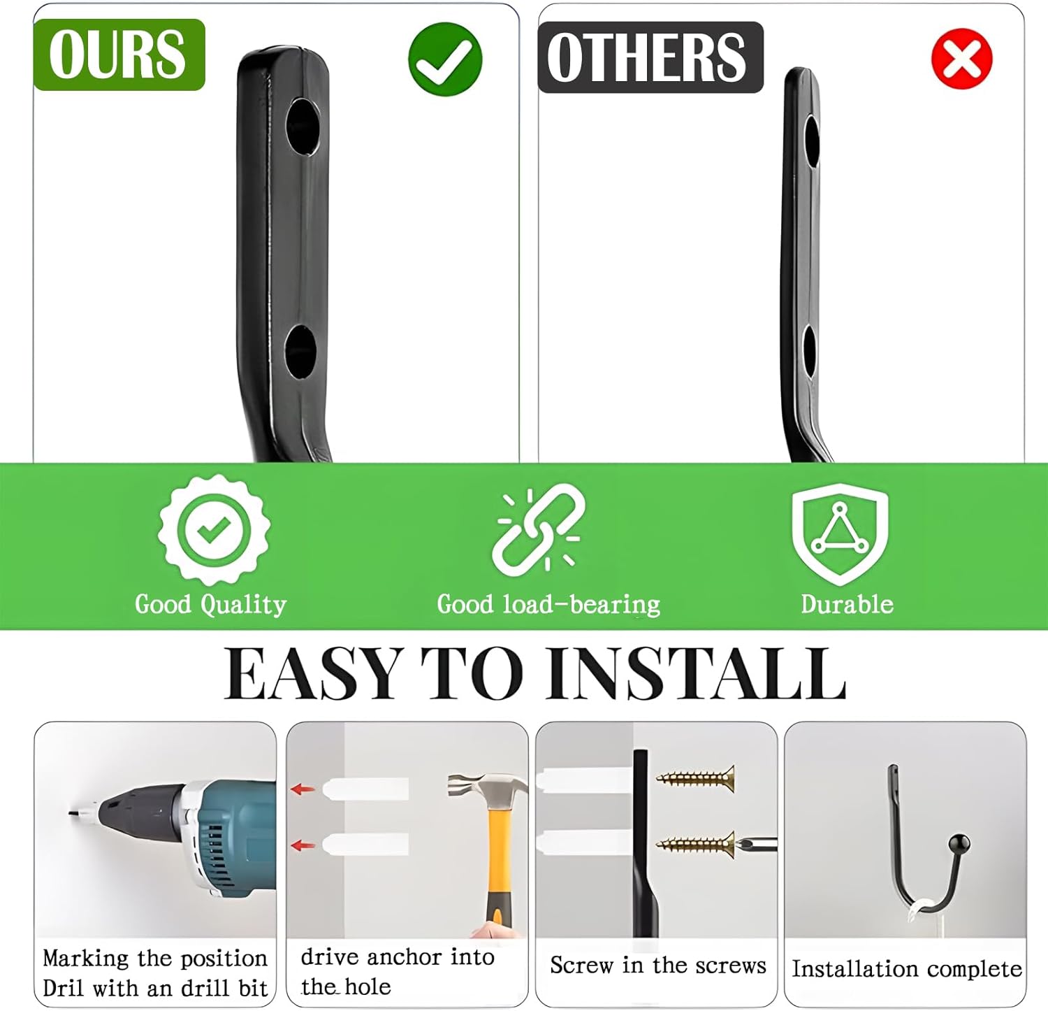 6 Pcs Curtain Holdbacks Curtain Tiebacks, U Shaped Curtain Hooks Wall Mount Window Curtain Holder (Black) โ image 5