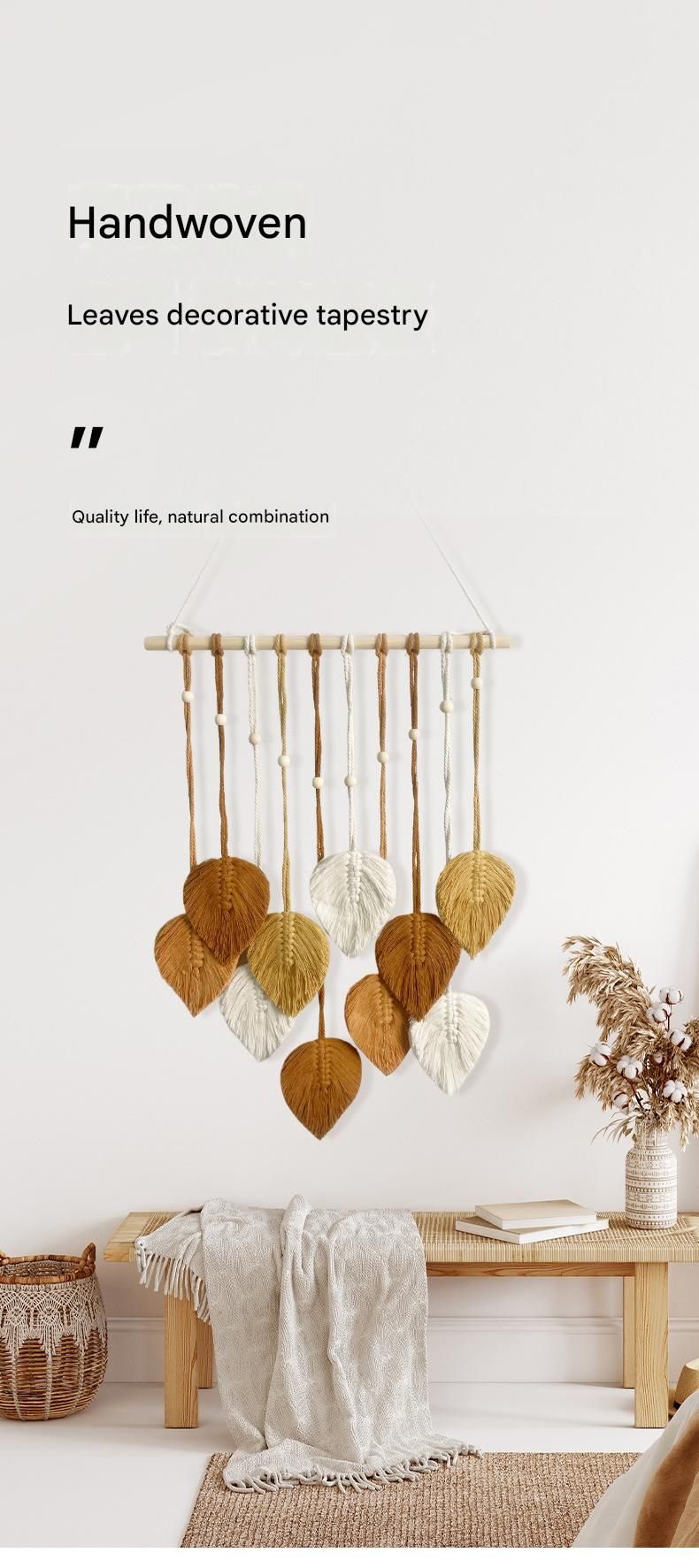 White 40*100cm Handmade Macrame Leaf Wall Hanging - Cotton Boho Tapestry, Machine Washable- Nordic Style Decor for Bedroom, Living Room, Nursery โ image 2