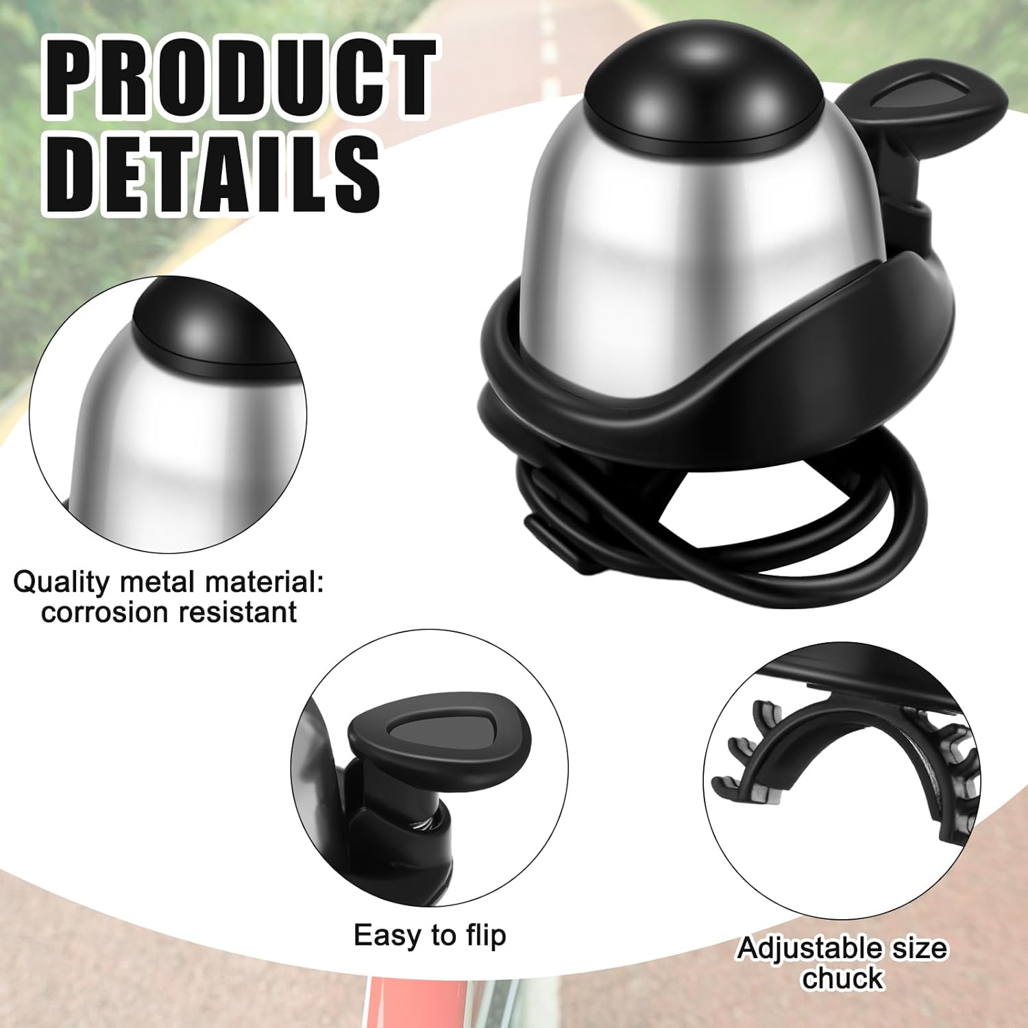 2 Pack Bicycle Bell - Compact & Loud - Mini Bike Bell for Road Bike Mountain Bike E-Bike - Silver — image 3
