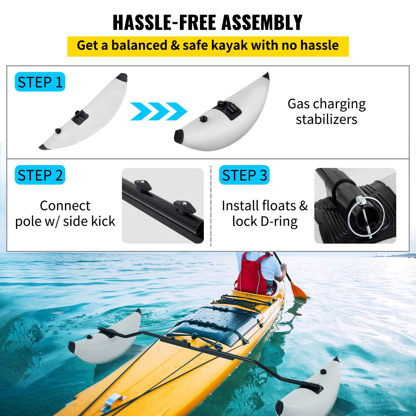 Kayak Outrigger Stabilizer Inflatable Outrigger Float 2PCS PVC w/ Arms Rod — image 6