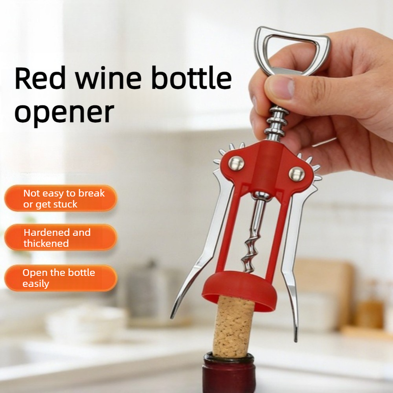 Wing-Type Wine Bottle Opener, Stainless Steel Auger with PP Comfort Grip, Portable Corkscrew for Home, Parties, and Camping—Red — image 2