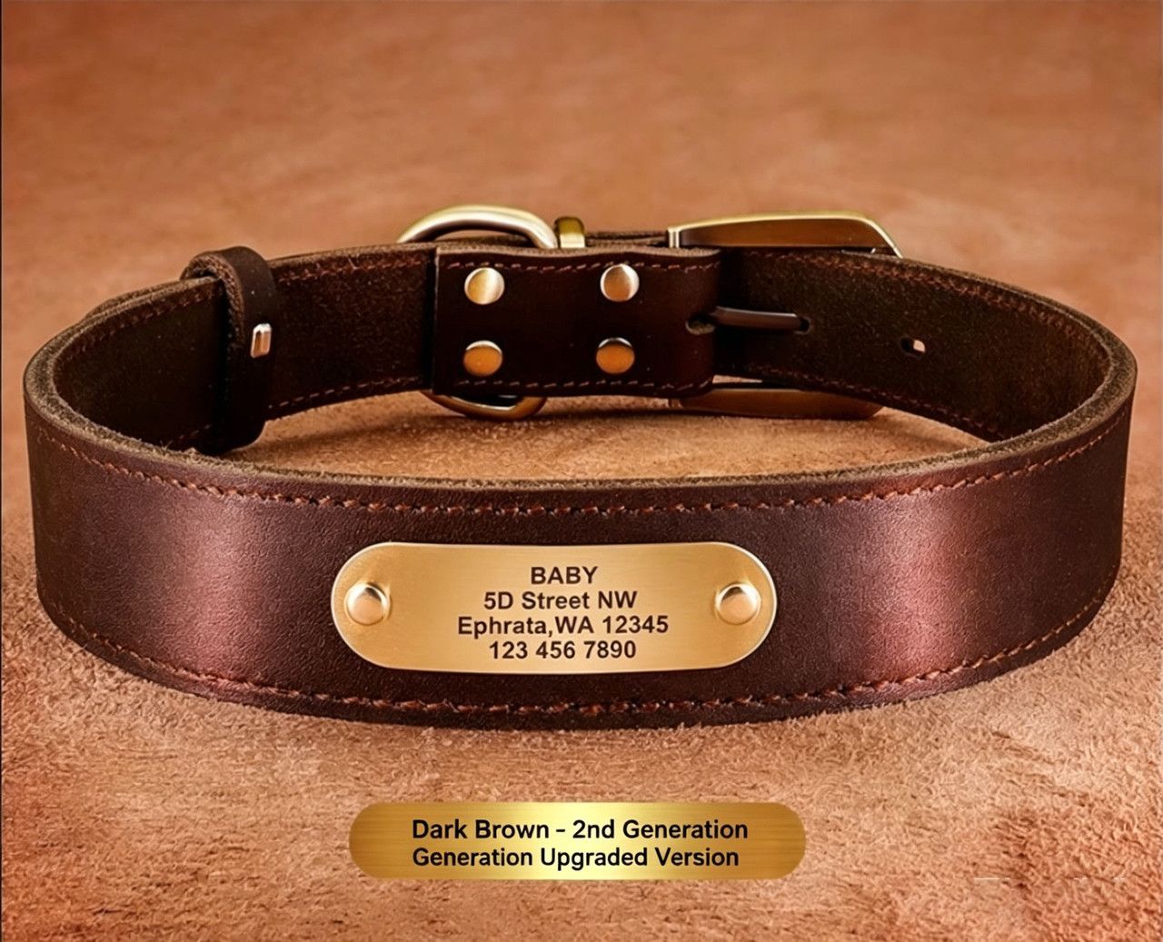 Premium Genuine Leather Dog Collar/Durable Real Leather Adjustable Collars For Male Female(XL,Dark brown)