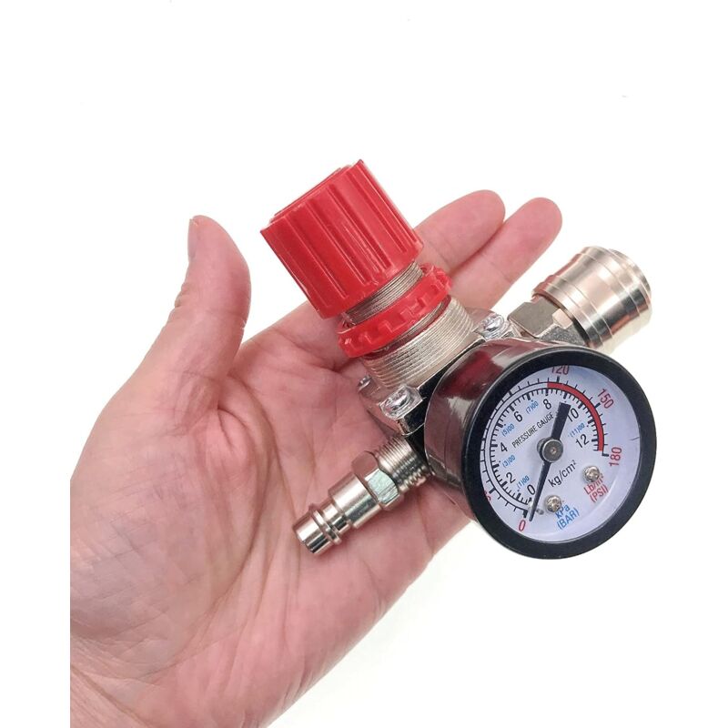 1/4/" Pressure Reducer for Compressed Air, Pressure Reducer, 4 Holes with Gauge for Compressor