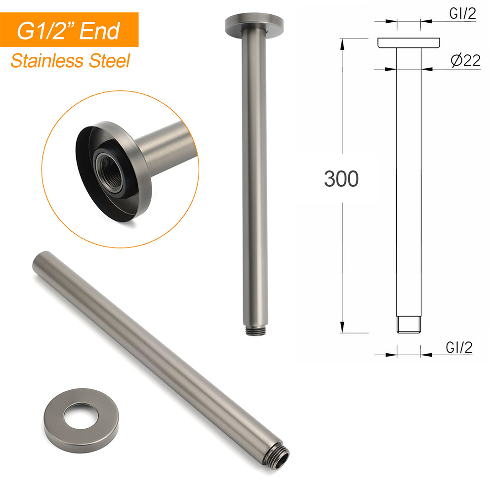 Gunmetal Round 300mm Brass Shower Arm Ceiling Mount Extension Dropper For Head โ image 2