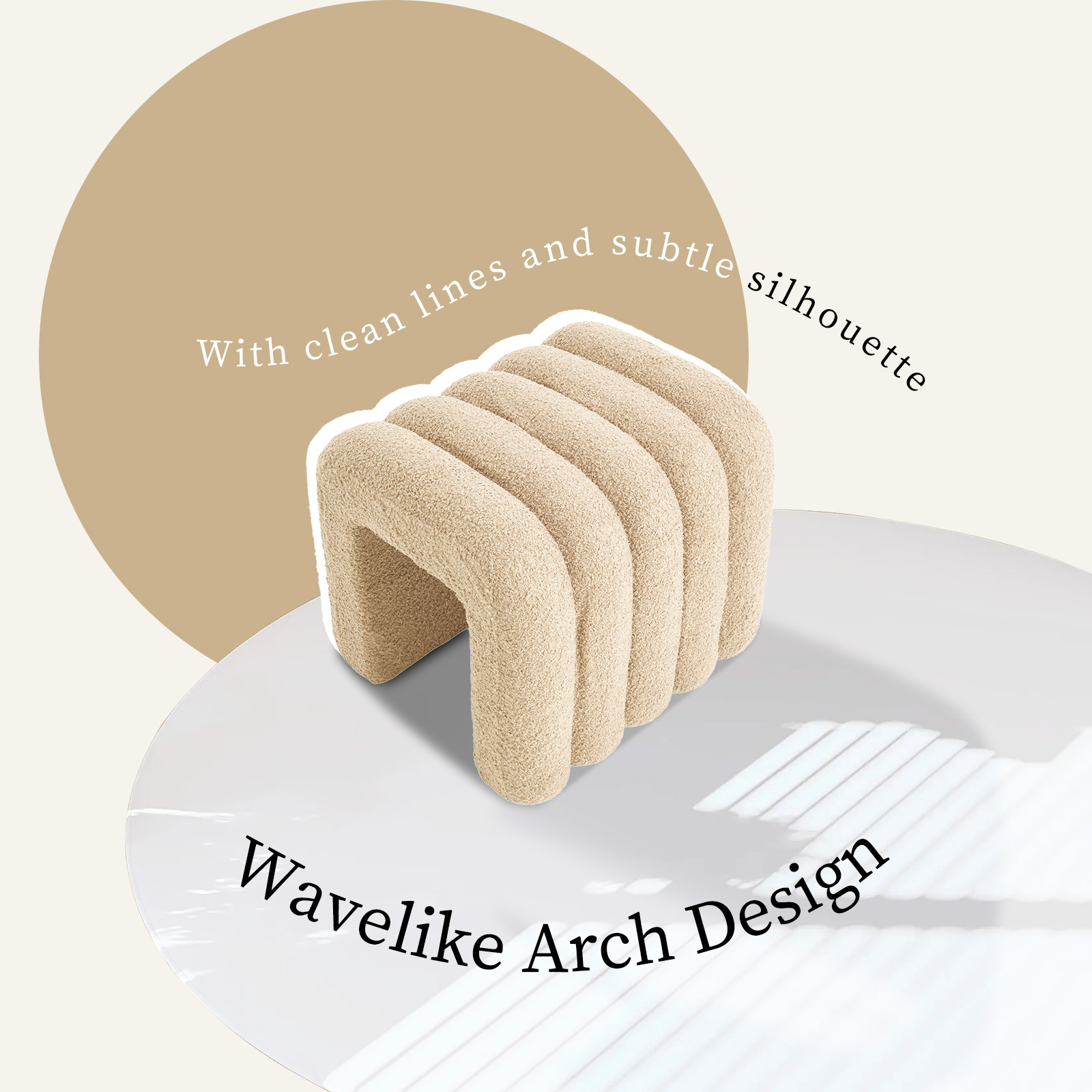 2X Ridge Arch Ottoman Stool Teddy Fleece Fabric Foot Rest 45cm BEIGE โ image 4